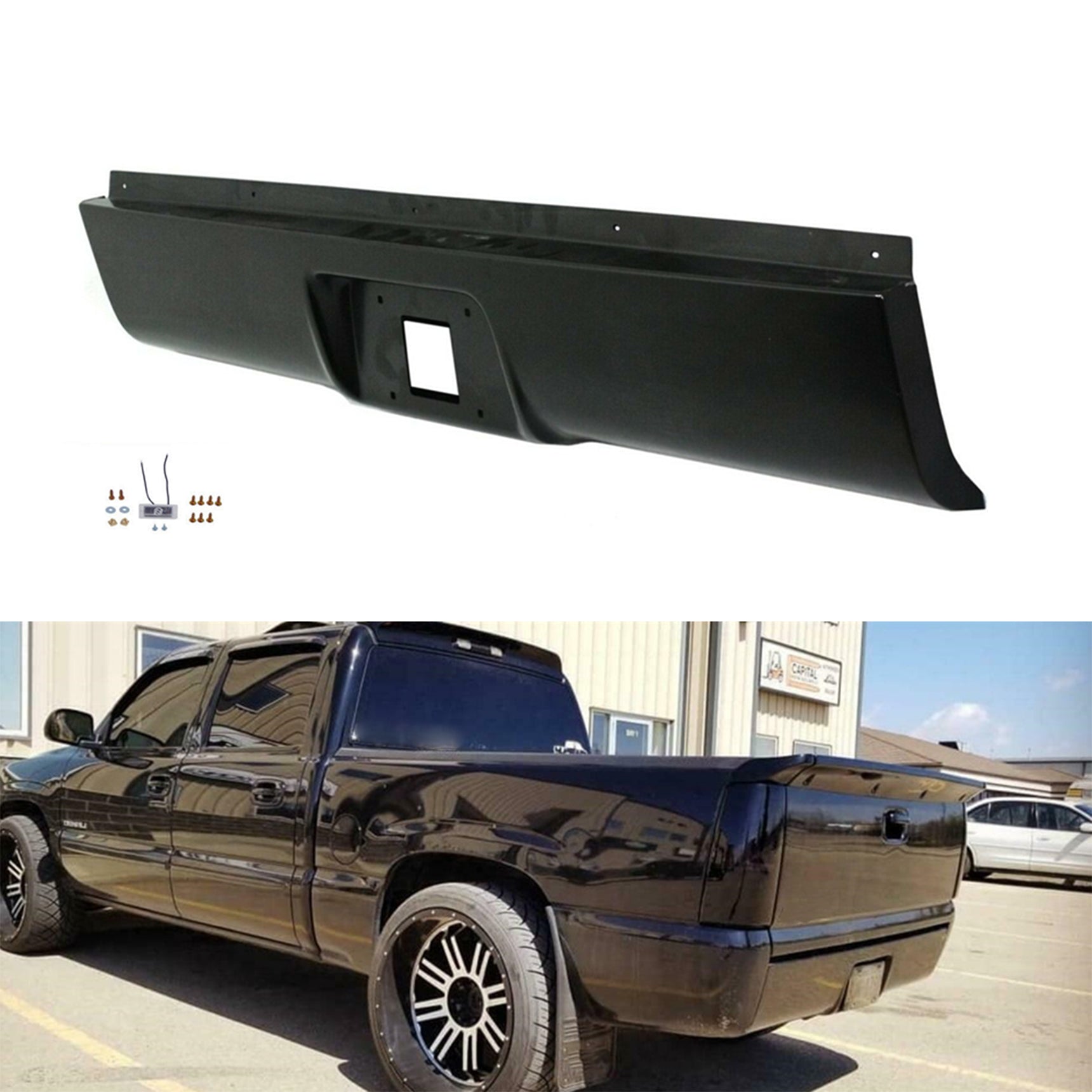 Rear Steel Bumper Roll Pan Black For Fleetside Silverado / Sierra 1999-2006