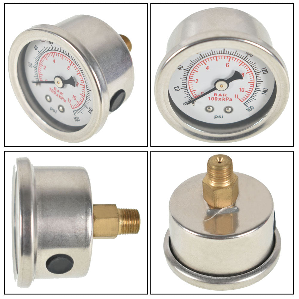 TOPPARTZ Fuel Pressure Regulator Gauge 0-160 PSI Liquid Filled Chrome/White Face