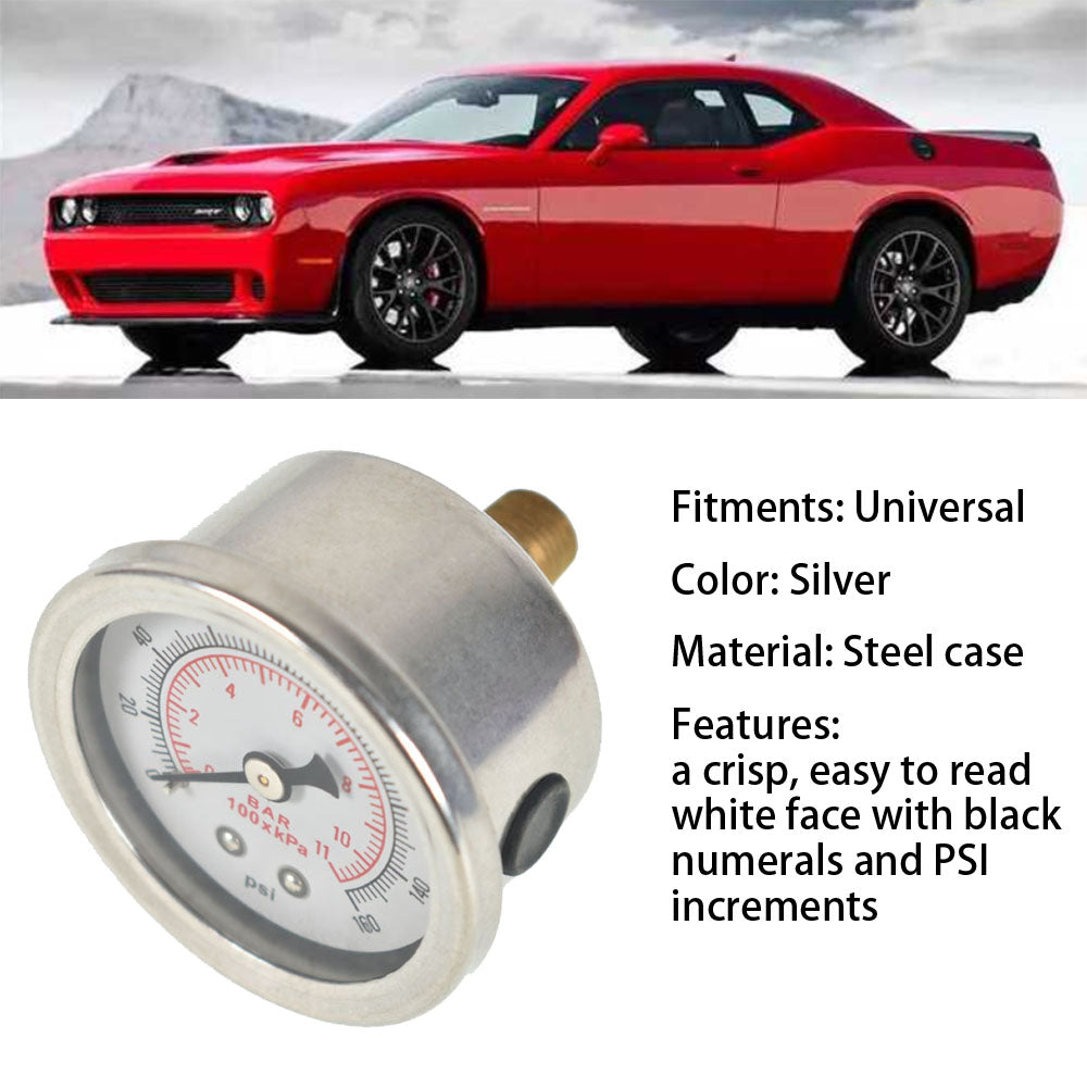 TOPPARTZ Fuel Pressure Regulator Gauge 0-160 PSI Liquid Filled Chrome/White Face