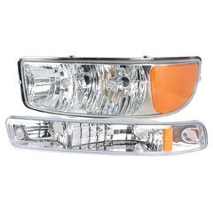 TOPPARTZ Headlamp For 1999-07 GMC Sierra 1500 & 2000-06 Yukon Chrome Housing Pair
