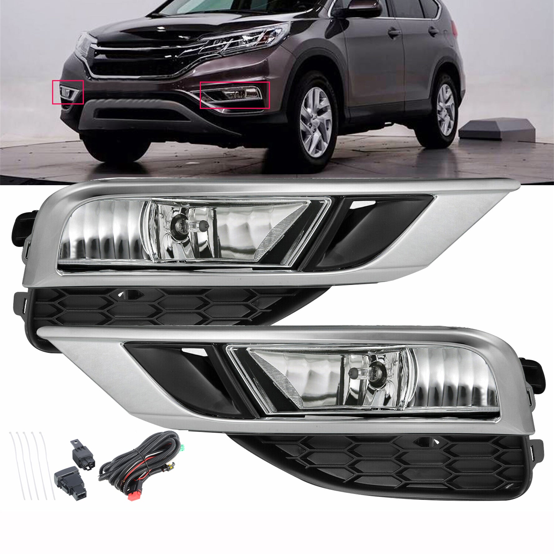 Left & Right Fog Lights Lamps+Wiring Kit & Switch For 2015 2016 Honda CRV CR-V