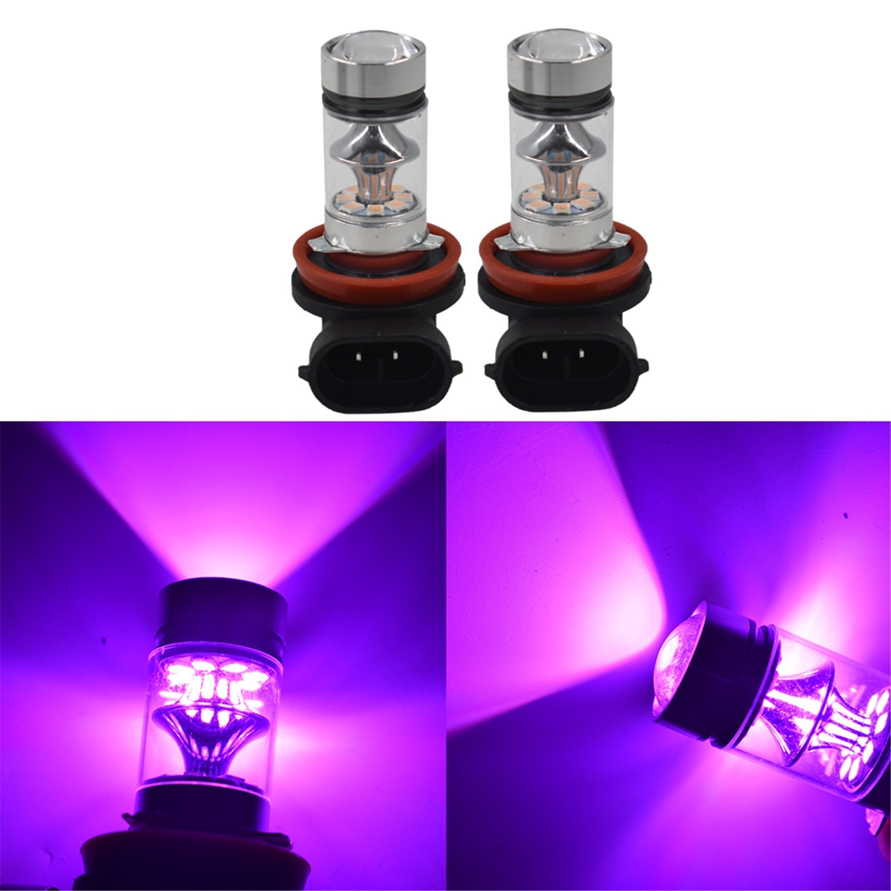 NEW 2x H8 H9 H11 H16 14000K Purple 100W LED Headlight Bulbs Kit Fog Light