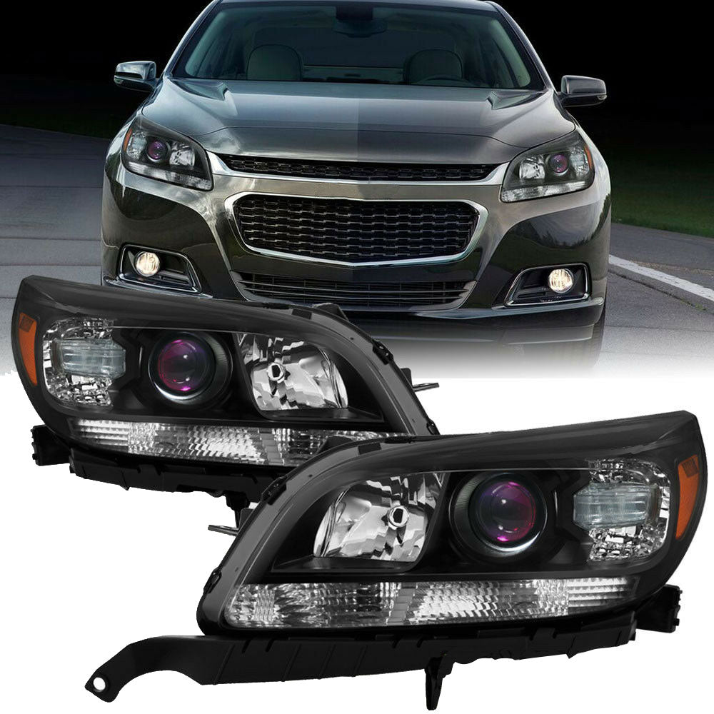 NEW Halogen Projector Headlights Assembly For 2013 2014 2015 Chevy Malibu Black