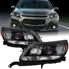 NEW Halogen Projector Headlights Assembly For 2013 2014 2015 Chevy Malibu Black