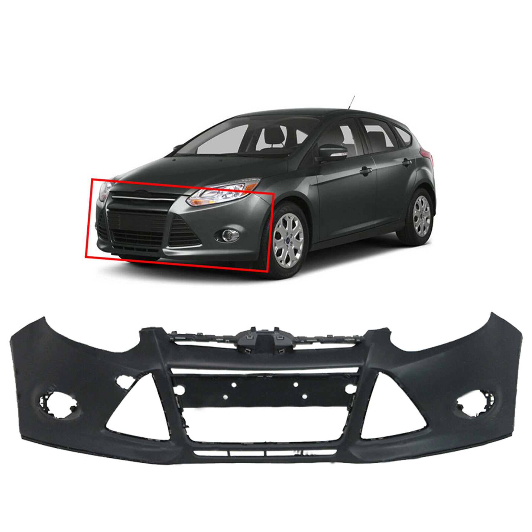 NEW Primered - Front Bumper Cover for 2012 2013 2014 Ford Focus Sedan/Hatch