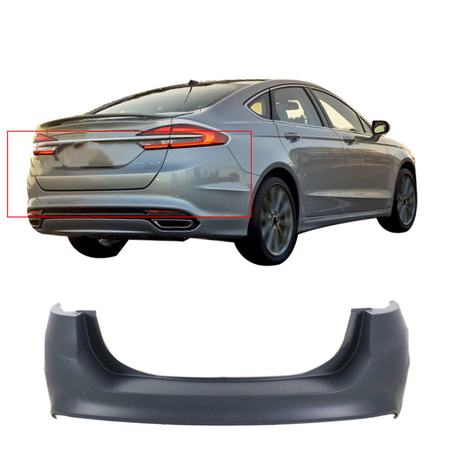 NEW Primered - Rear Bumper Cover Replacement For 2013-2018 Ford Fusion w/o Park