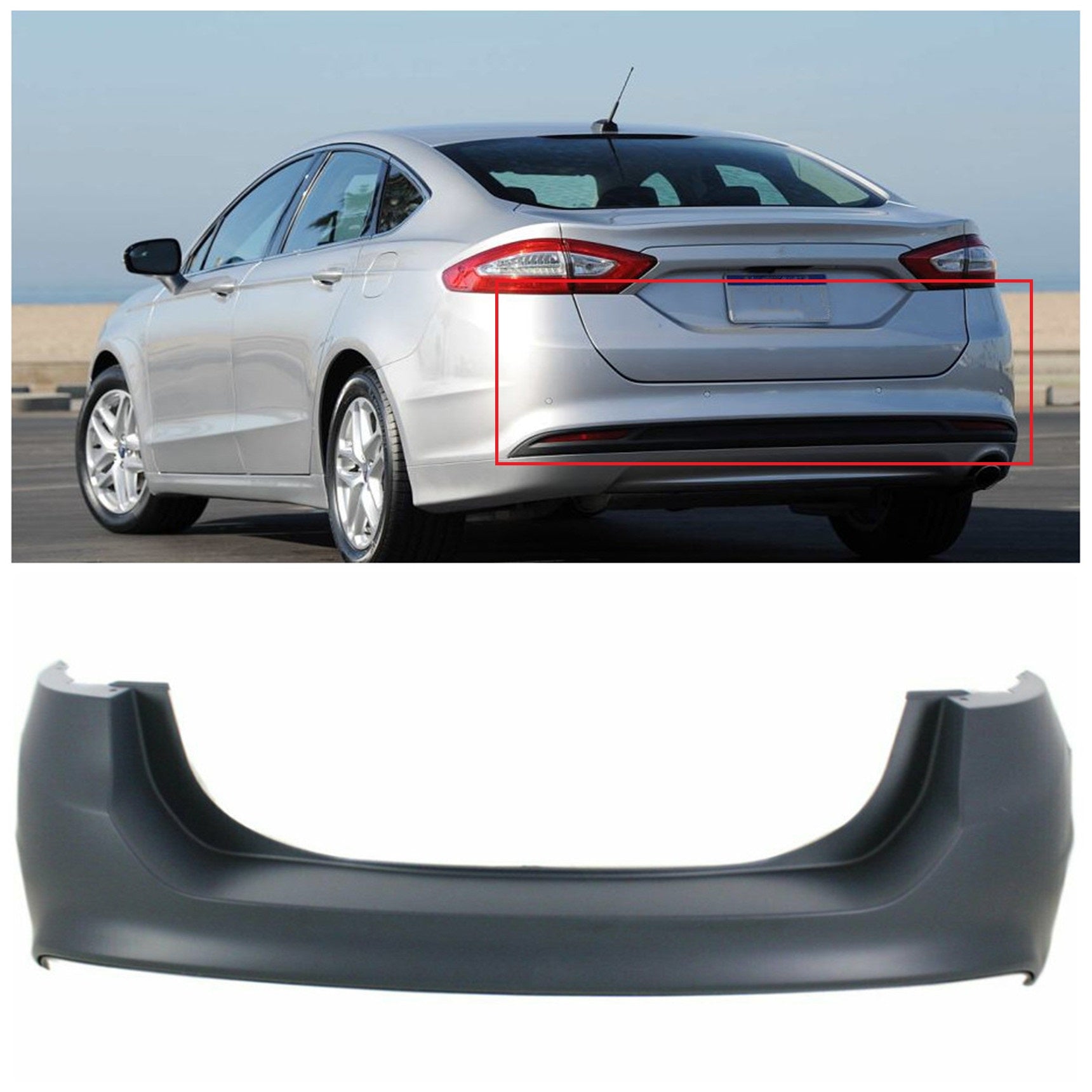 NEW Primered - Rear Bumper Cover Replacement For 2013-2018 Ford Fusion w/o Park