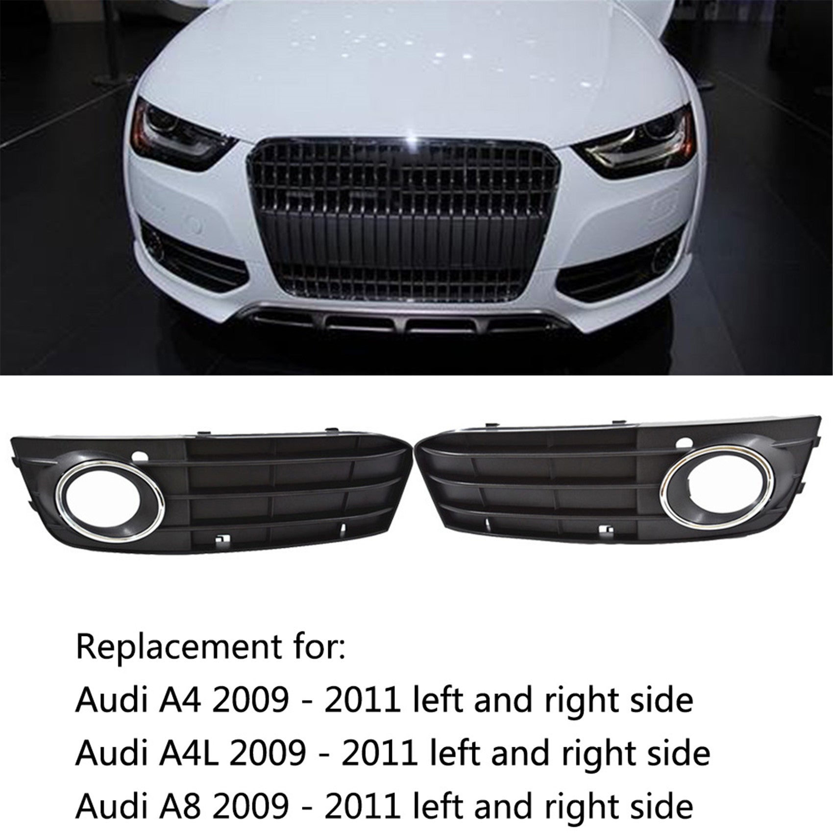 New Pair Front Bumper Fog Light Grille Grill Cover For Audi A4 B8 A4L 2009-2012