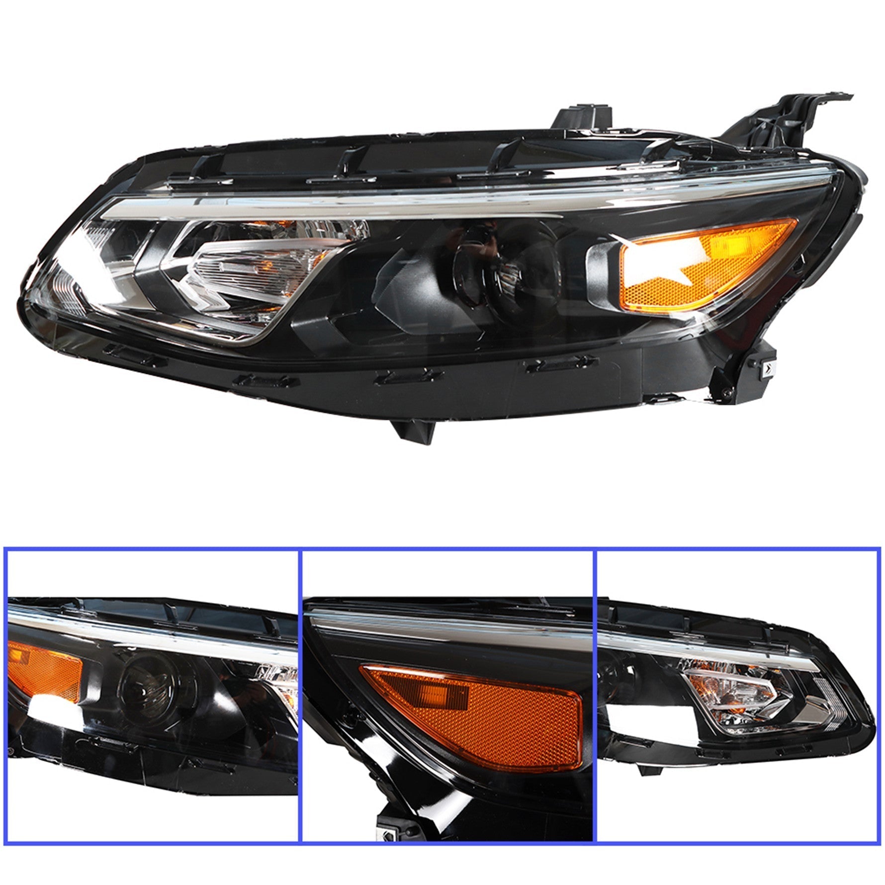 Pair Headlights Fit For 2016-2018 Chevy Malibu Black Housing Clear Lens Headlamp