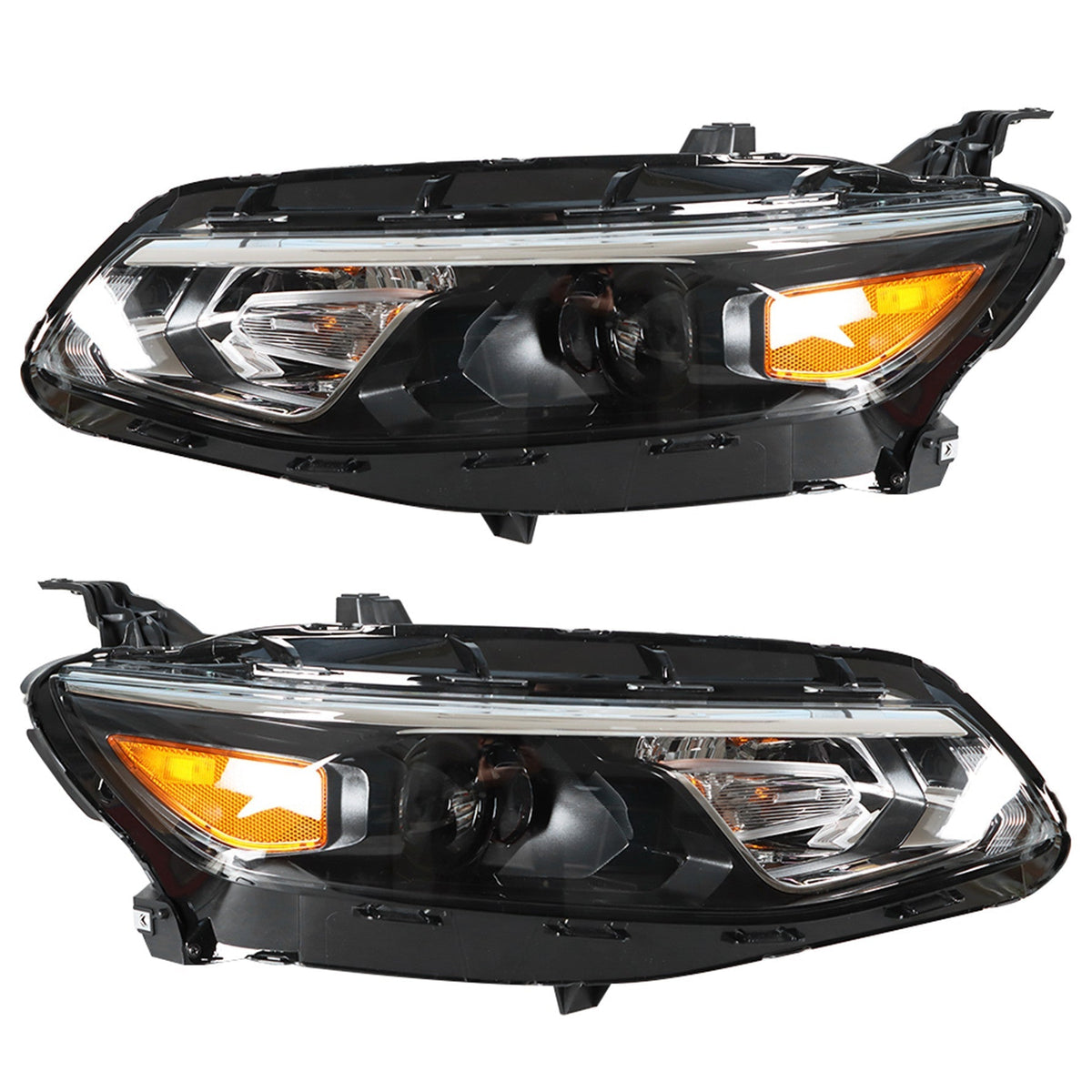 Pair Headlights Fit For 2016-2018 Chevy Malibu Black Housing Clear Lens Headlamp