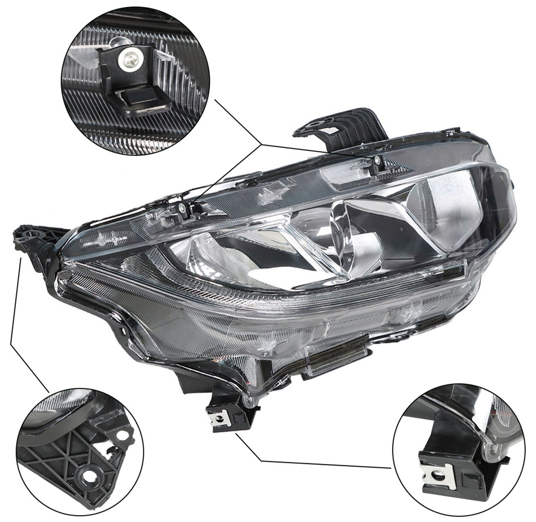 Projector Headlights For 2016-2020 Honda Civic Halogen Headlamps Chrome RH & LH