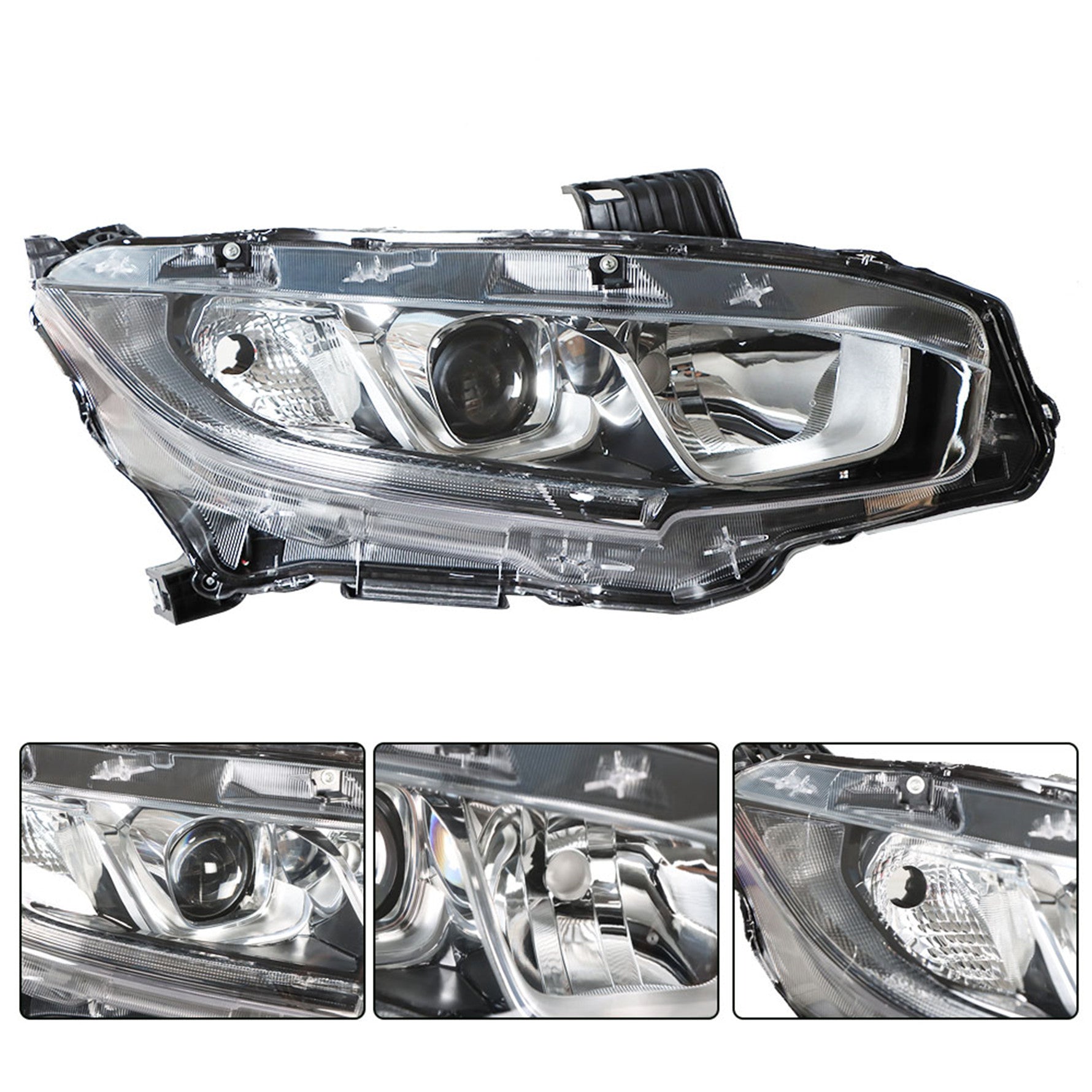 Projector Headlights For 2016-2020 Honda Civic Halogen Headlamps Chrome RH & LH