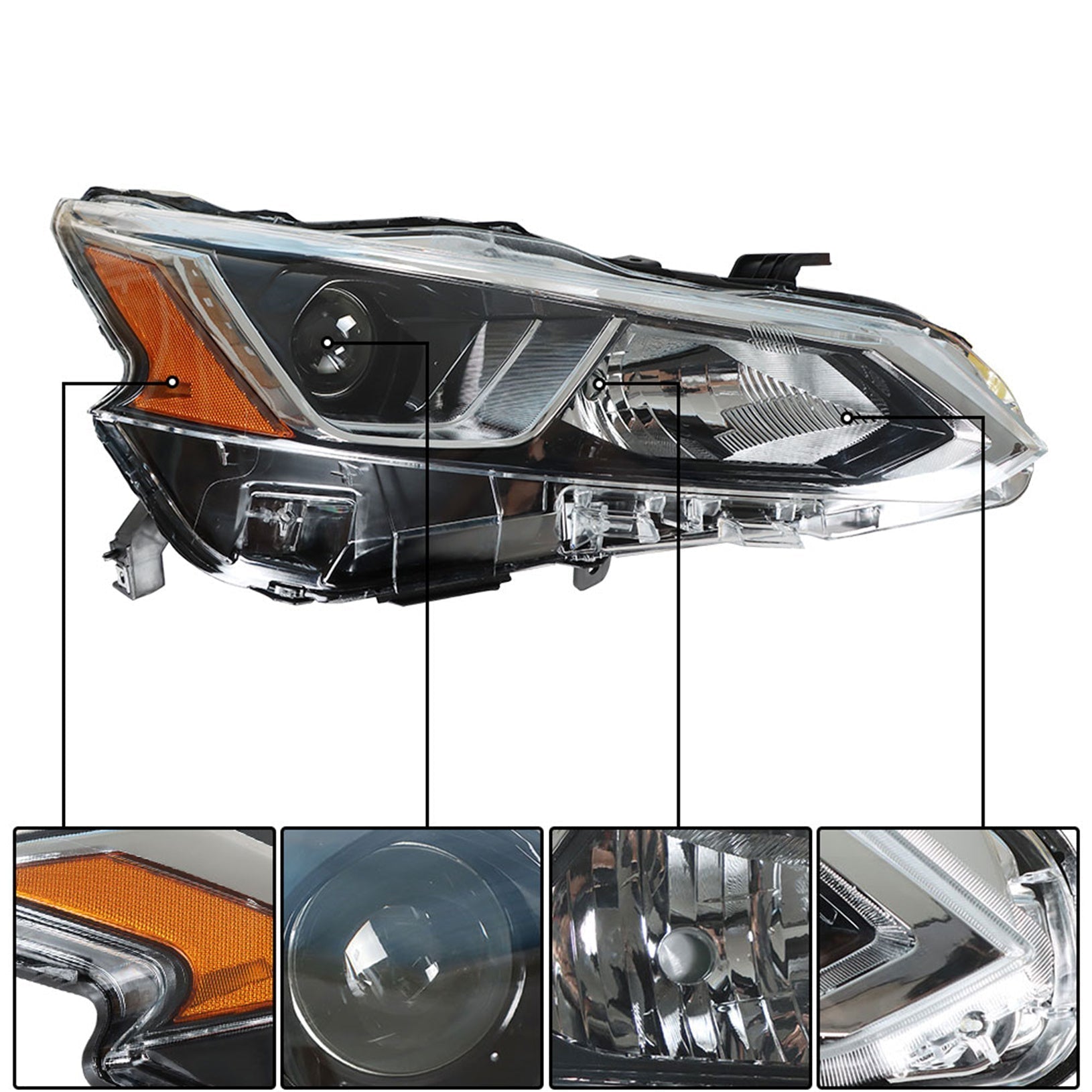 Projector Headlights For 2019-2020 Nissan Altima Halogen Headlamps Right & Left