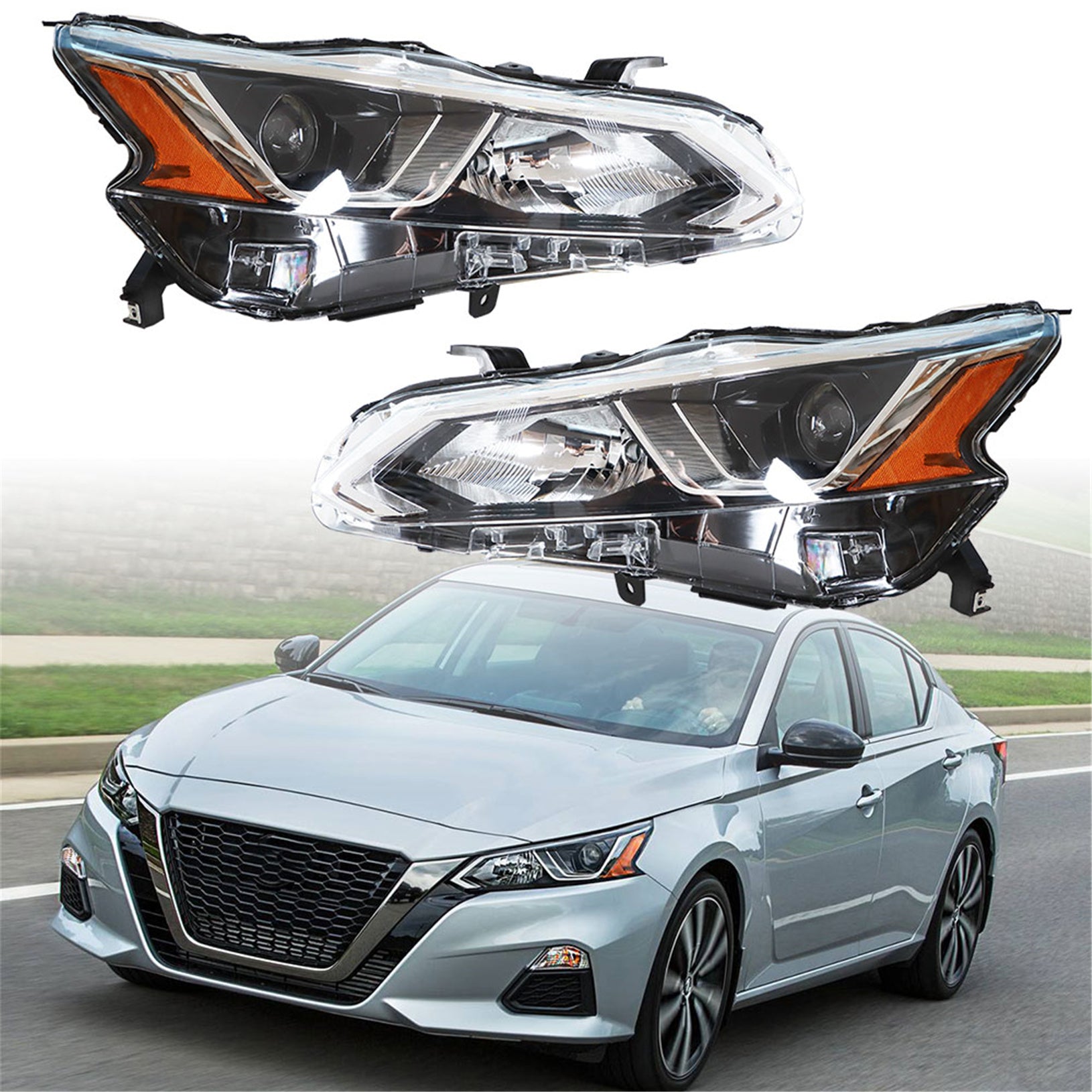 Projector Headlights For 2019-2020 Nissan Altima Halogen Headlamps Right & Left
