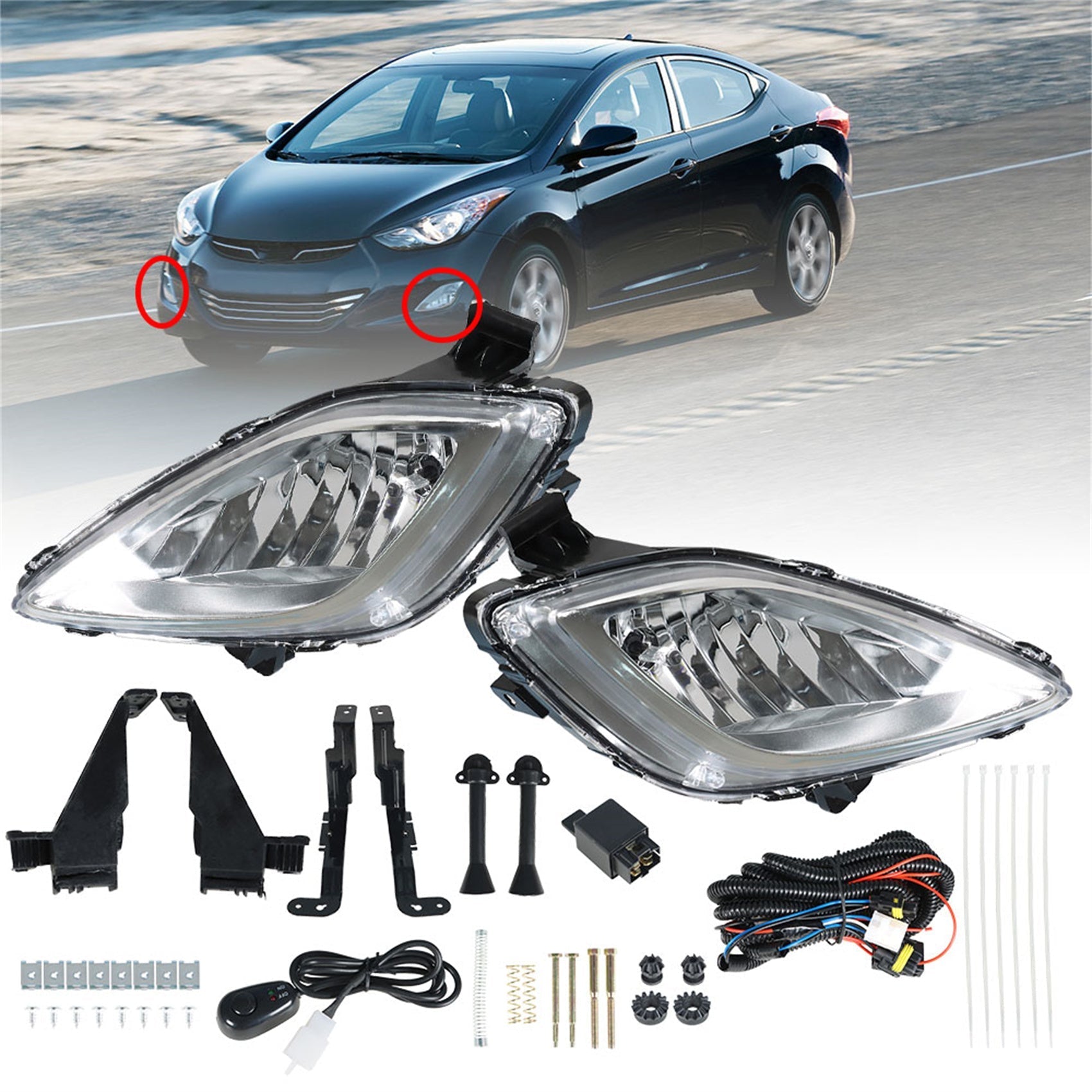 Front Driving Fog Lights W/ Wiring+Switch For 2011-2013 Hyundai Elantra