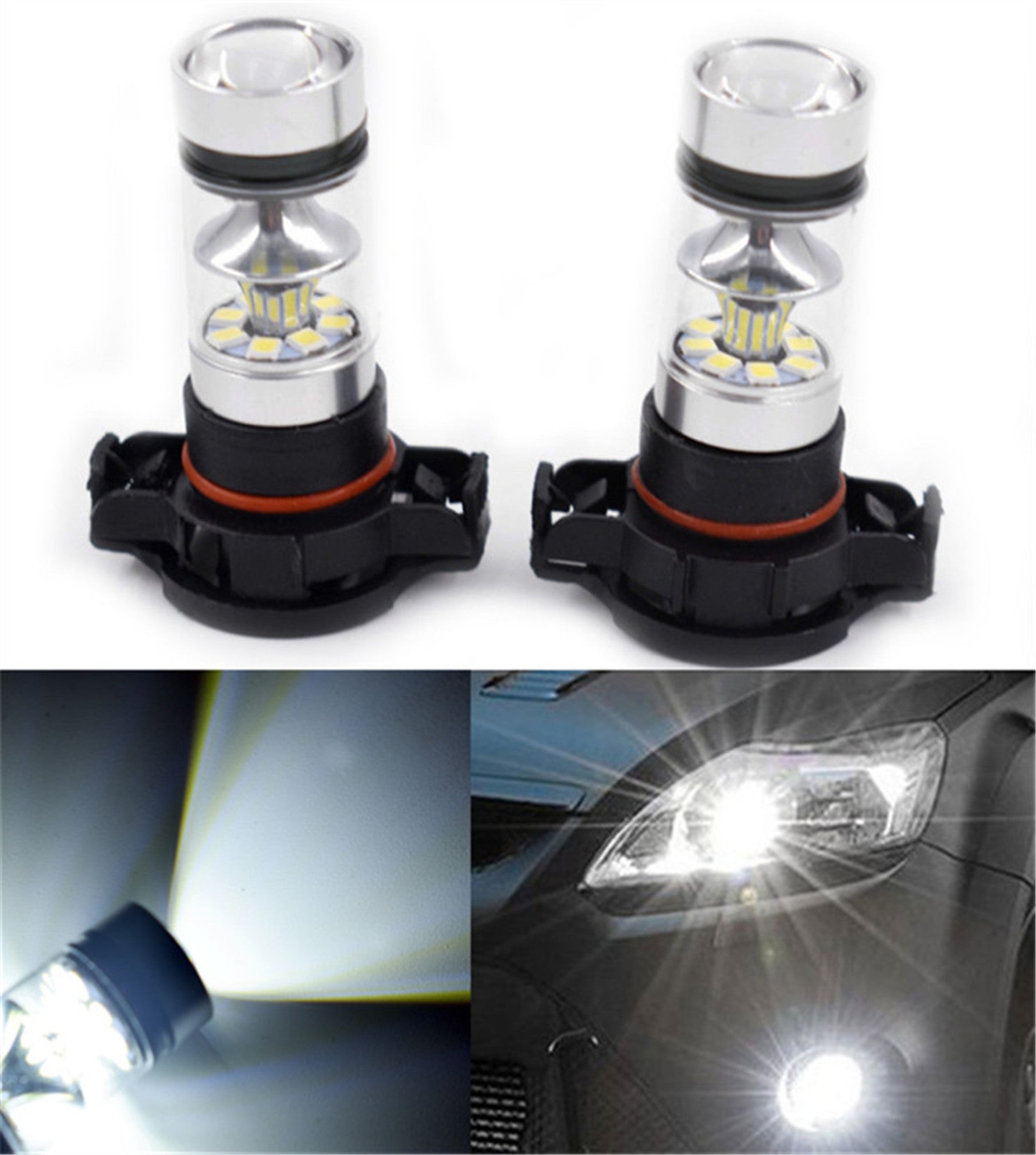 White 80W LED Fog Light Bulbs For 2007-2015 Chevy Silverado 5202 H16 6000K Pair