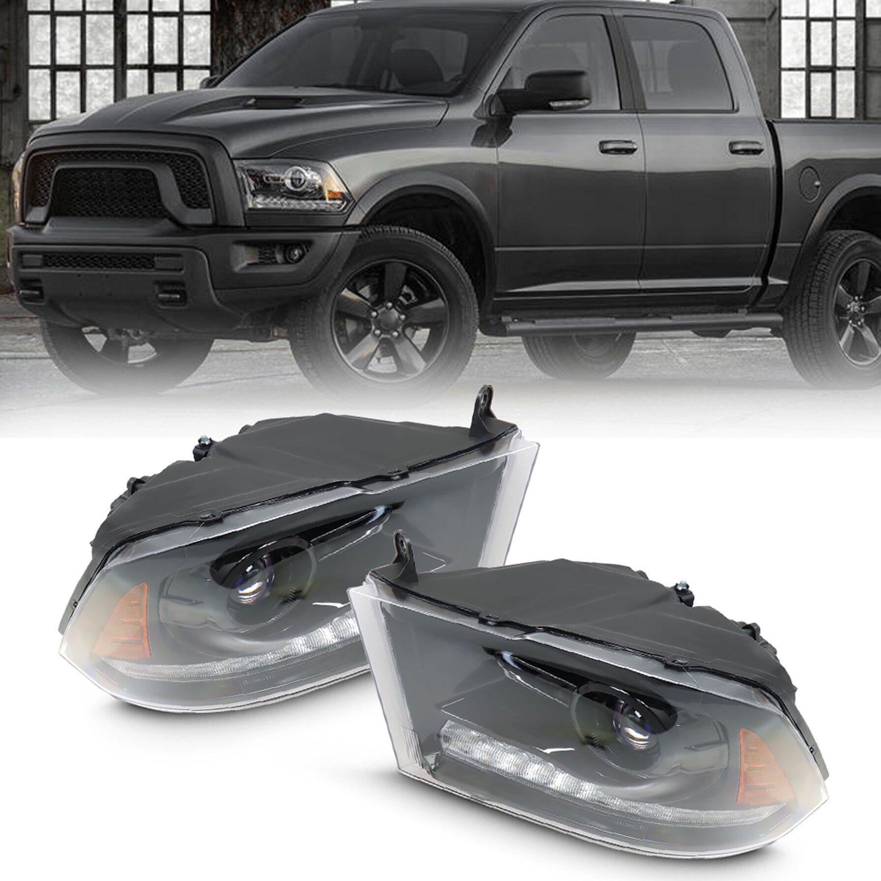 TOPPARTZ Headlight Assembly Replacement for Ram 2009-2018 1500 2500 3500 Assembly Headlights LED Set Driver ＆ Passenger Side