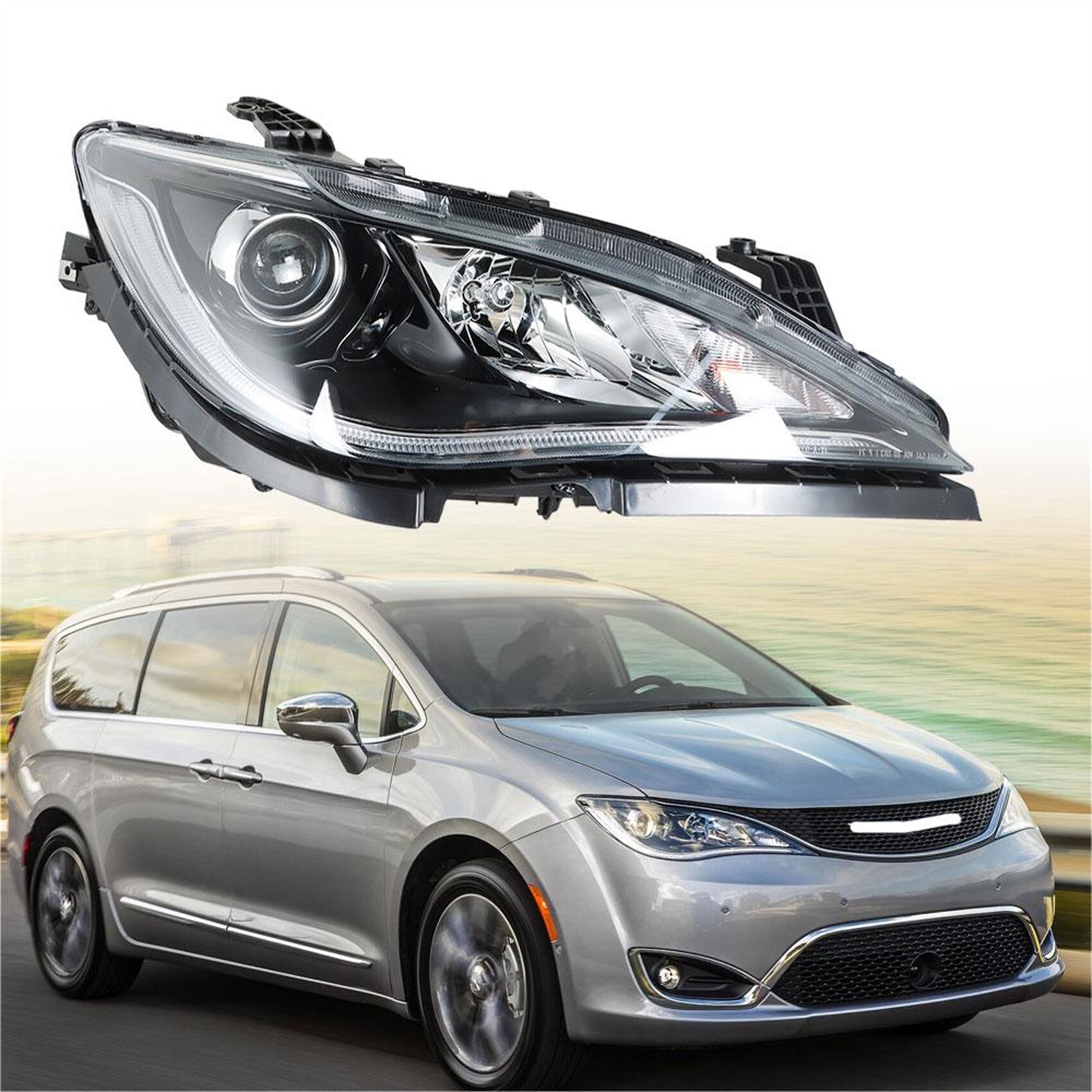 TOPPARTZ Headlight Assembly Replacement for 2017-2020 Pacifica w/LED Halogen Right Passenger RH Side 68370844AA 68370844AB