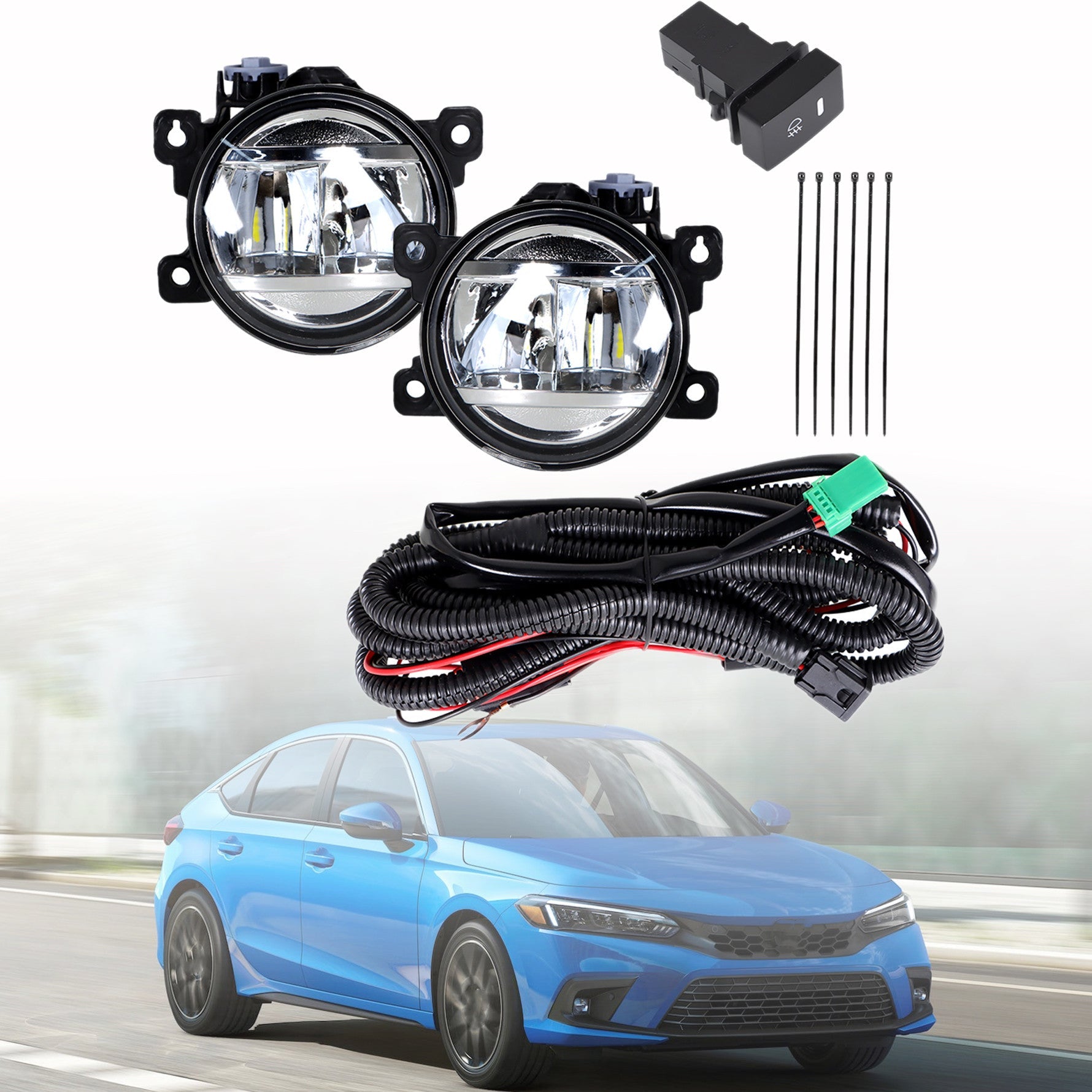 TOPPARTZ Fog Lights Assembly Replacement for 2022 Honda Civic with Bulbs Switch Wiring Kit