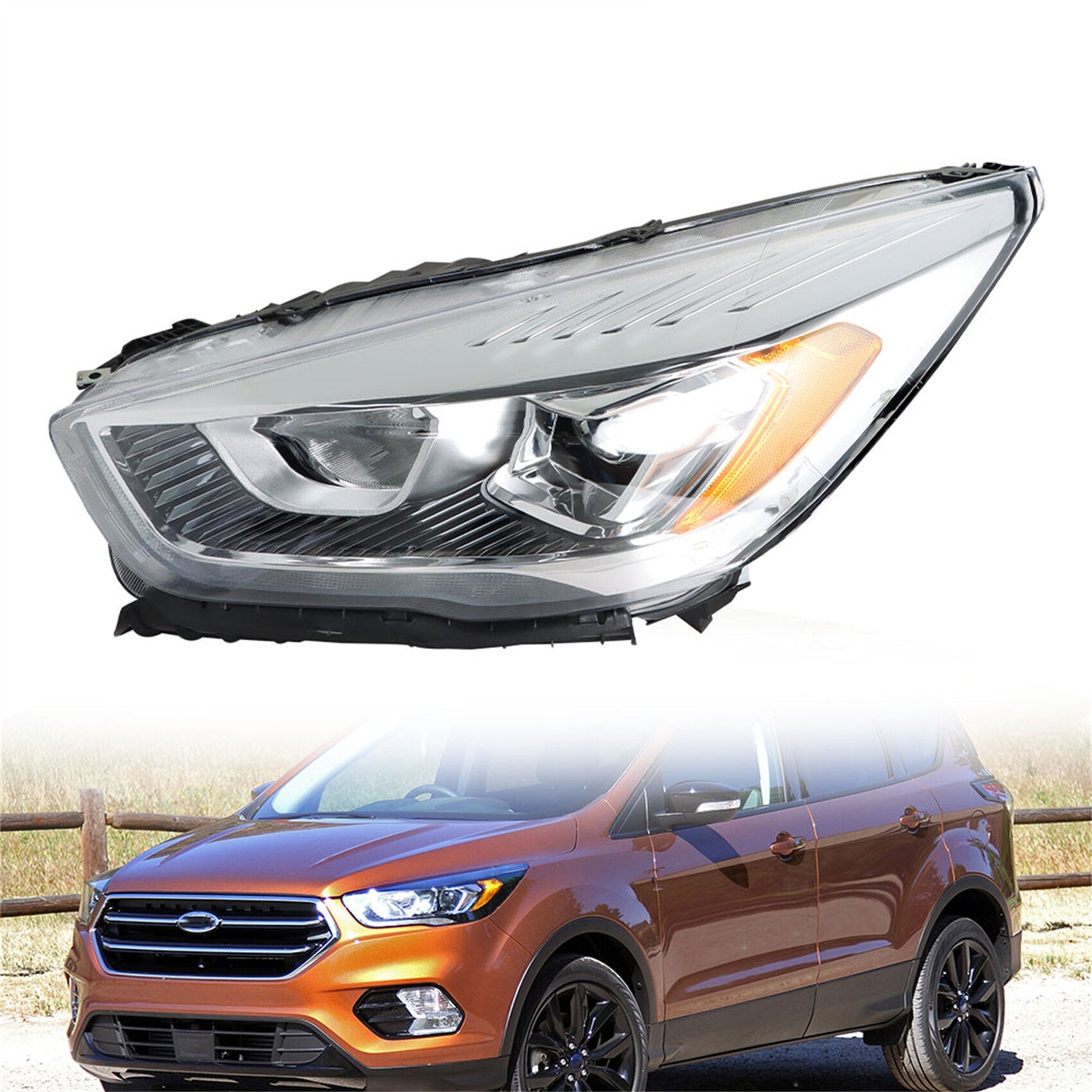 TOPPARTZ Headlight Assembly Replacement for 2017-2019 Ford Escape with LED DRL Chrome Halogen Left Driver FO2502351