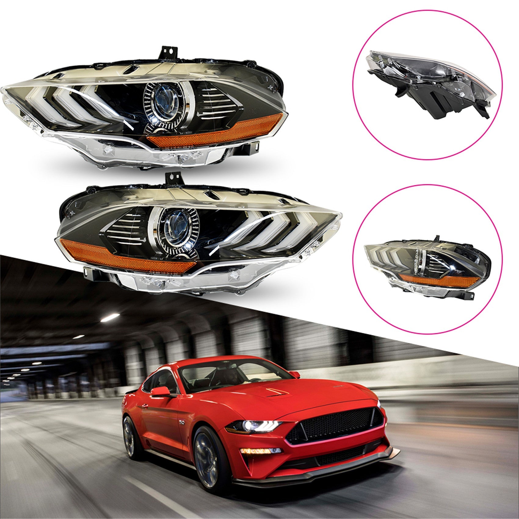 TOPPARTZ Right+Left Headlights For 2018-2020 Ford Mustang LED Clear Lens