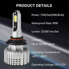 TOPPARTZ 9005/HB3 LED Headlight Bulbs,72W 10000 Lumens Super Bright 6500K Cool White LED Headlights Conversion Kit,Pack of 2