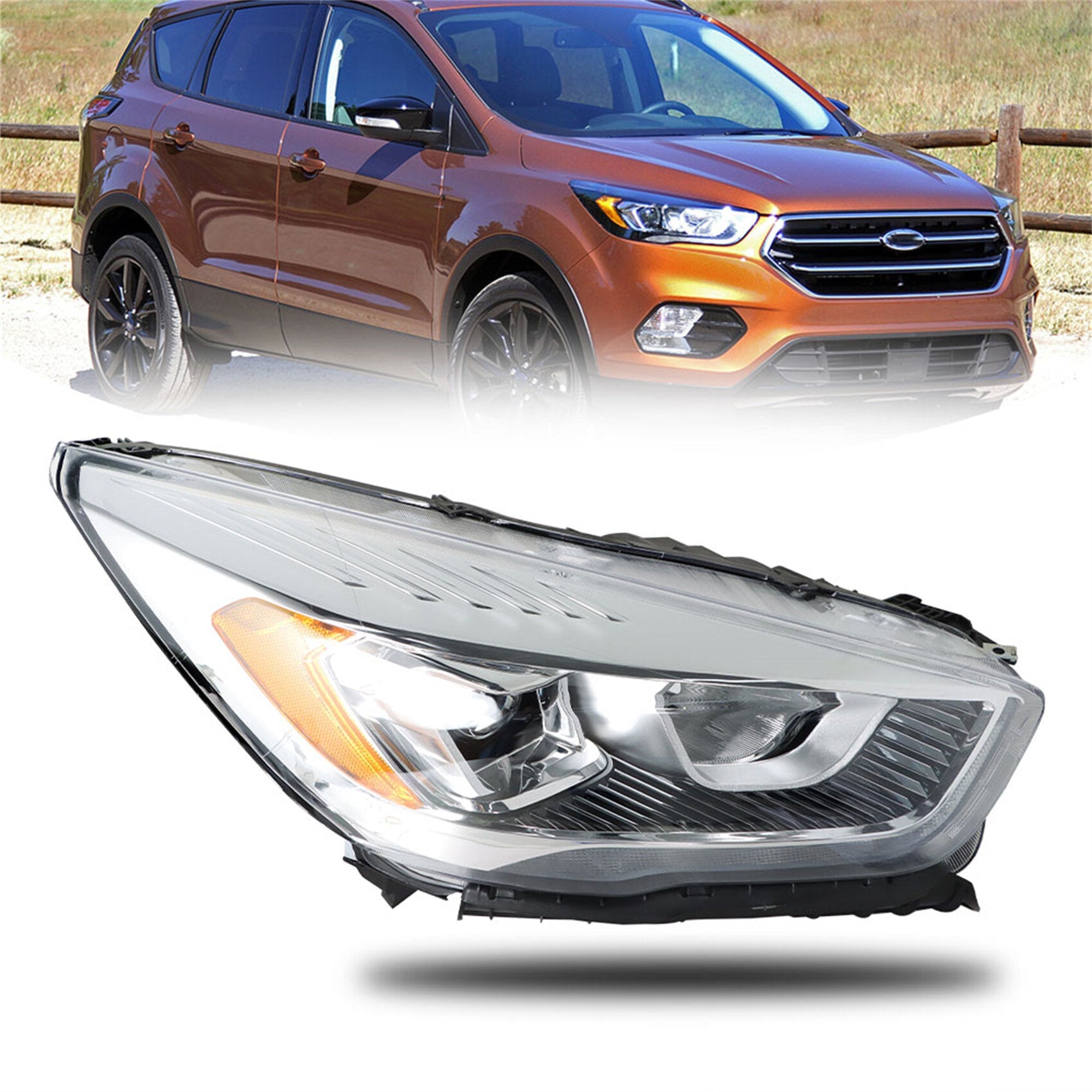 TOPPARTZ Headlight Assembly Replacement for 2017-2019 Ford Escape with LED DRL Chrome Halogen Right Passenger FO2503351