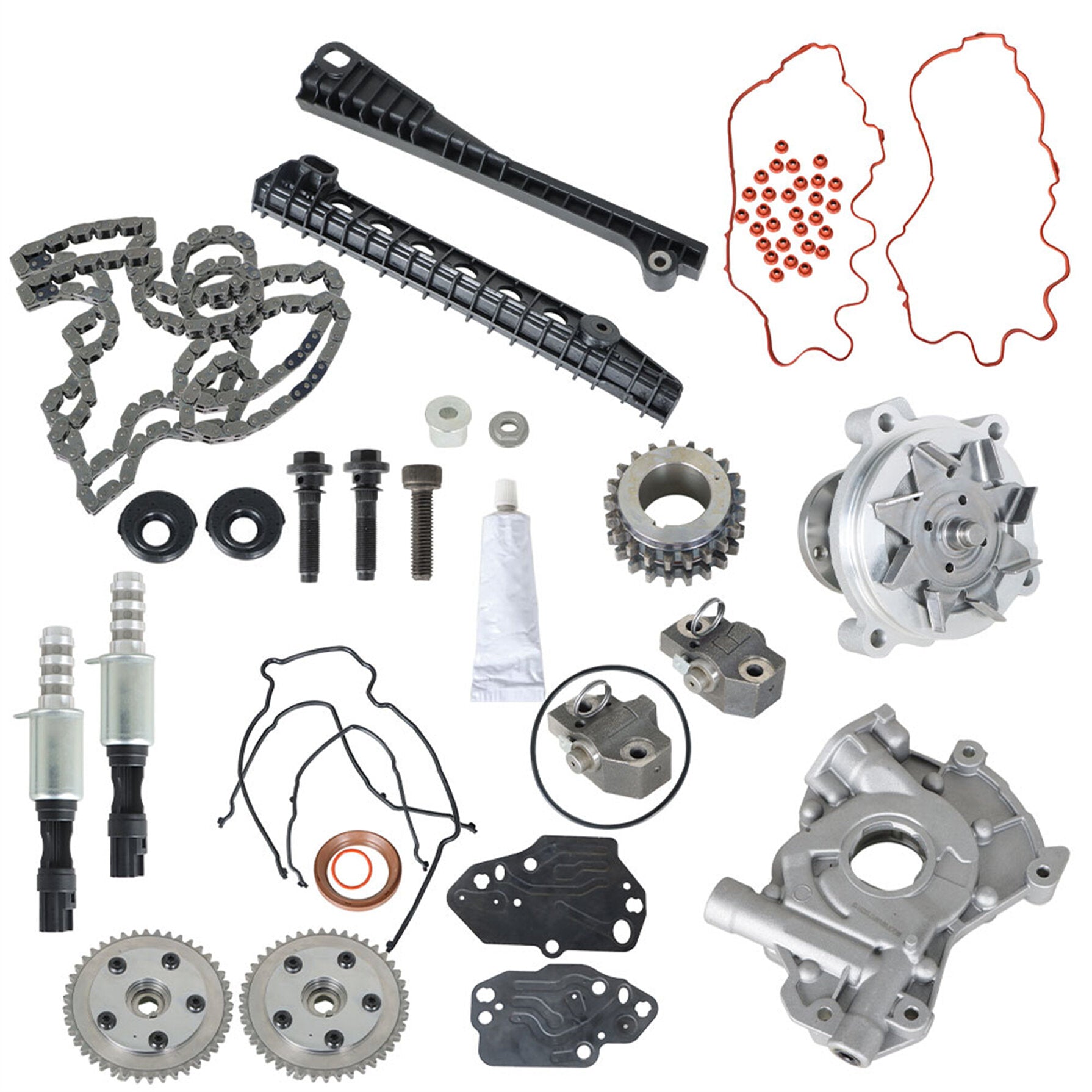 TOPPARTZ Timing Chain Kit Oil +Water Pump Phasers VVT Valves For 5.4L Ford Lincoln Triton