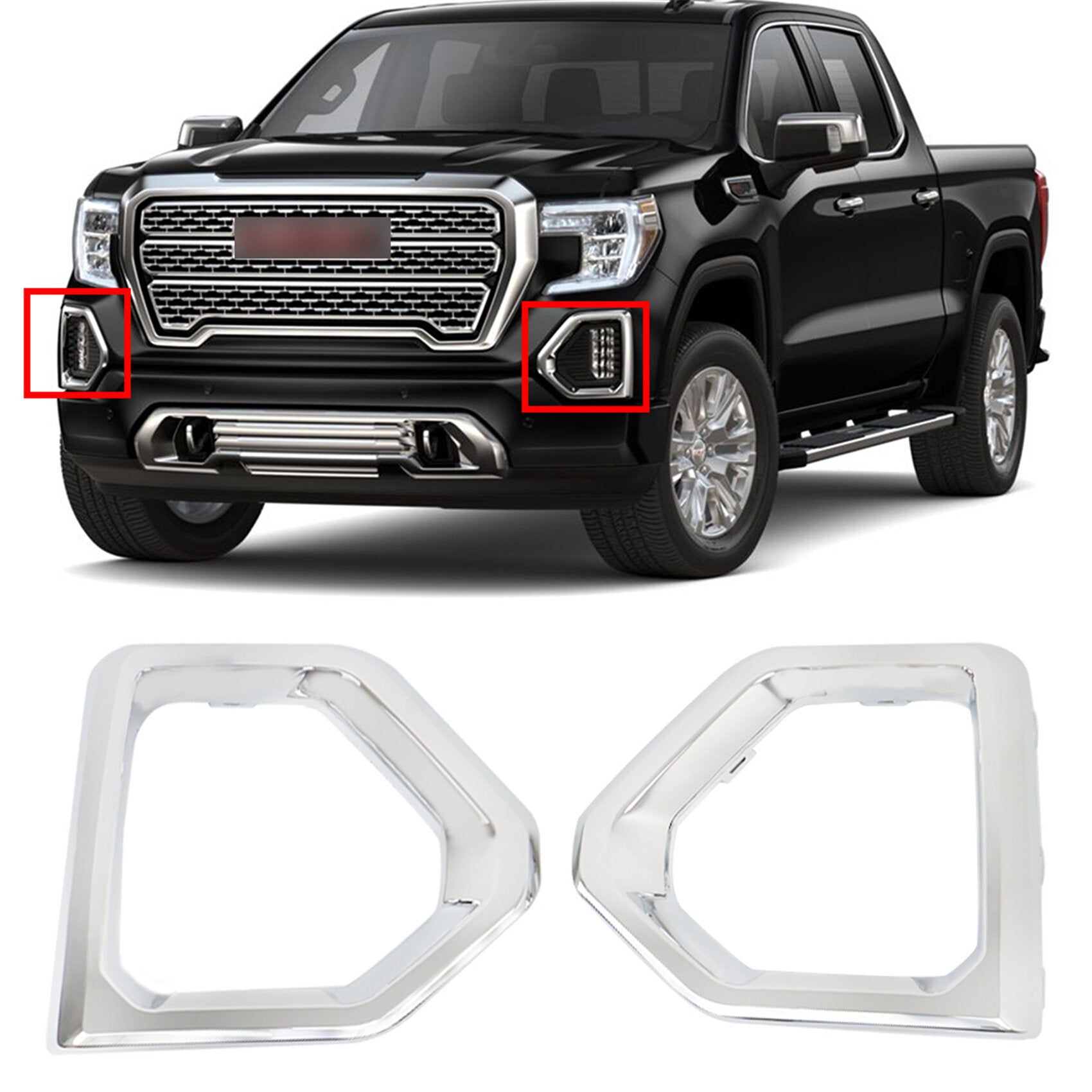 TOPPARTZ Front Bumper Fog Light Outer Bezel Cover Chrome Replacement for 2019-2021 GMC Denali SLT AT4 Left+Right Side(Driver & Passenger Side)