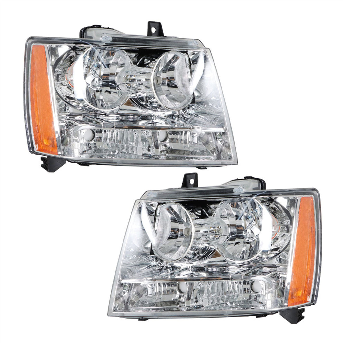 TOPPARTZ Headlights Driver & Passenger Side Headlamps Chrome Housing fit  2007-2014 Chevy Tahoe/Suburban/Avalanche 1500 2500 GM2502263 GM2503264