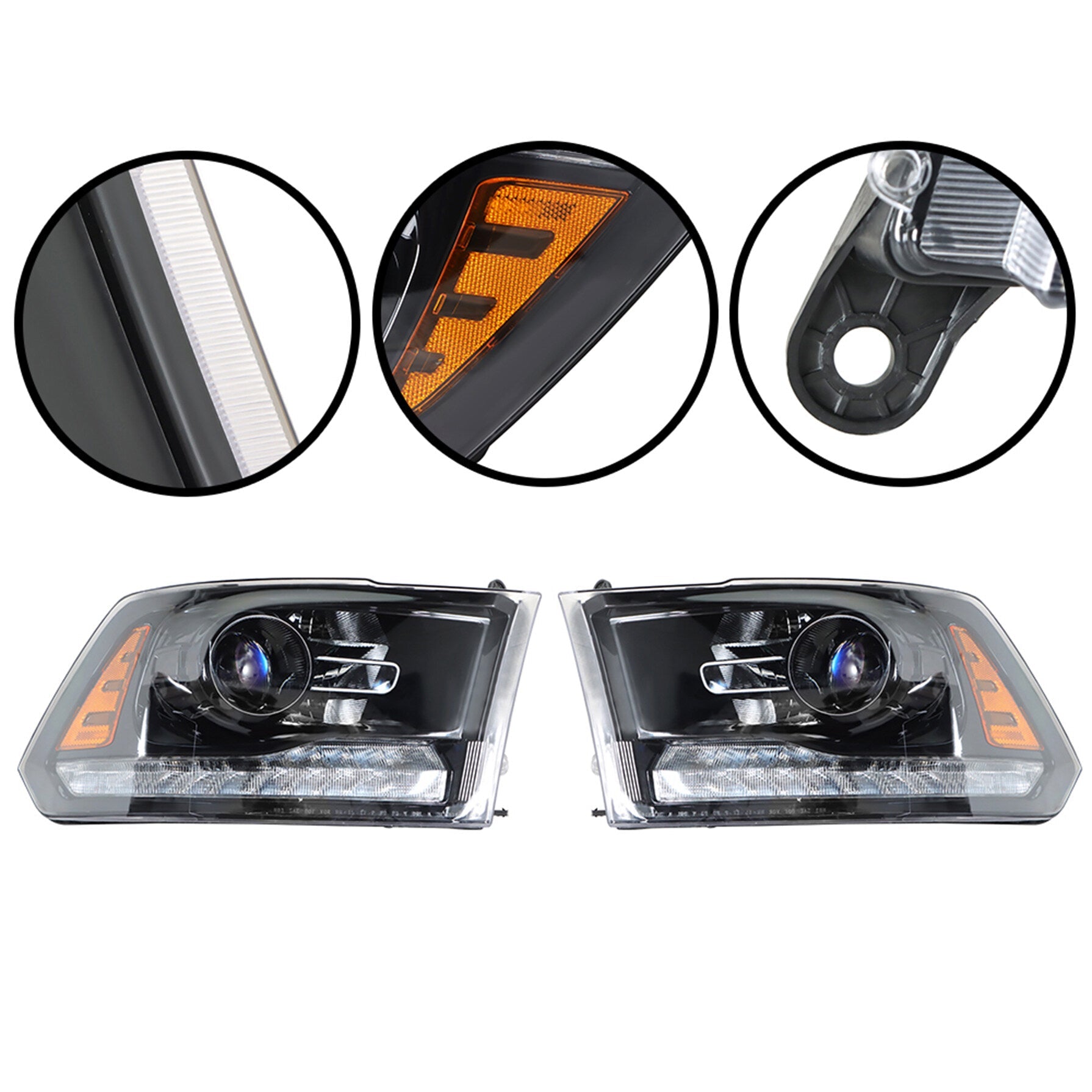 TOPPARTZ Headlight Assembly Replacement for Ram 2009-2018 1500 2500 3500 Assembly Headlights LED Set Driver ＆ Passenger Side