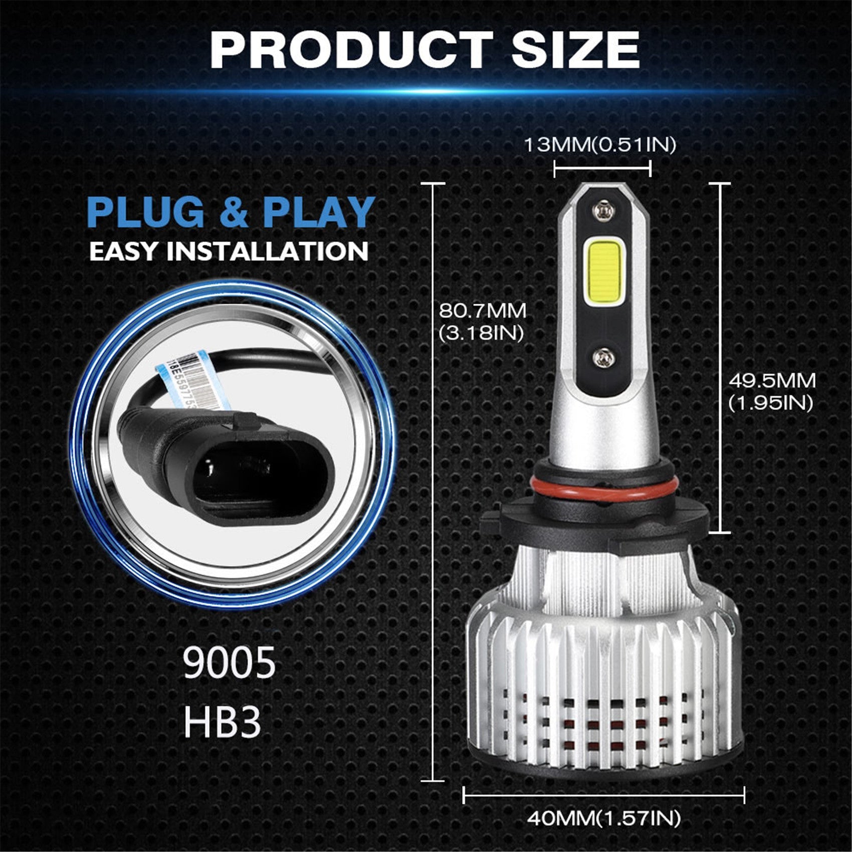 TOPPARTZ 9005/HB3 LED Headlight Bulbs,72W 10000 Lumens Super Bright 6500K Cool White LED Headlights Conversion Kit,Pack of 2