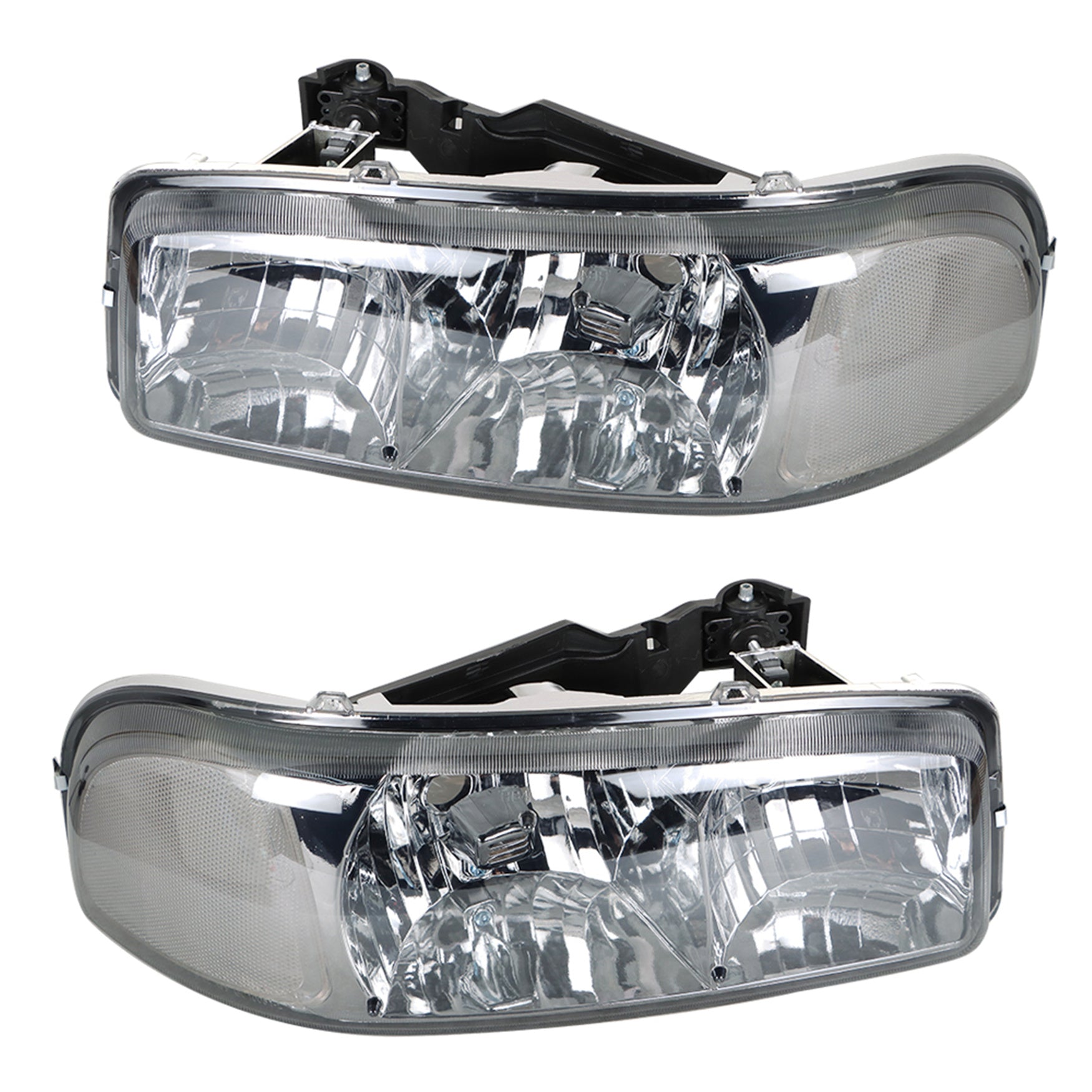 TOPPARTZ RH+LH Headlight&Bumper Lamp For 1999-07 GMC Sierra /Yukon Black Housing Left+Right Side (Passenger & Driver Side)