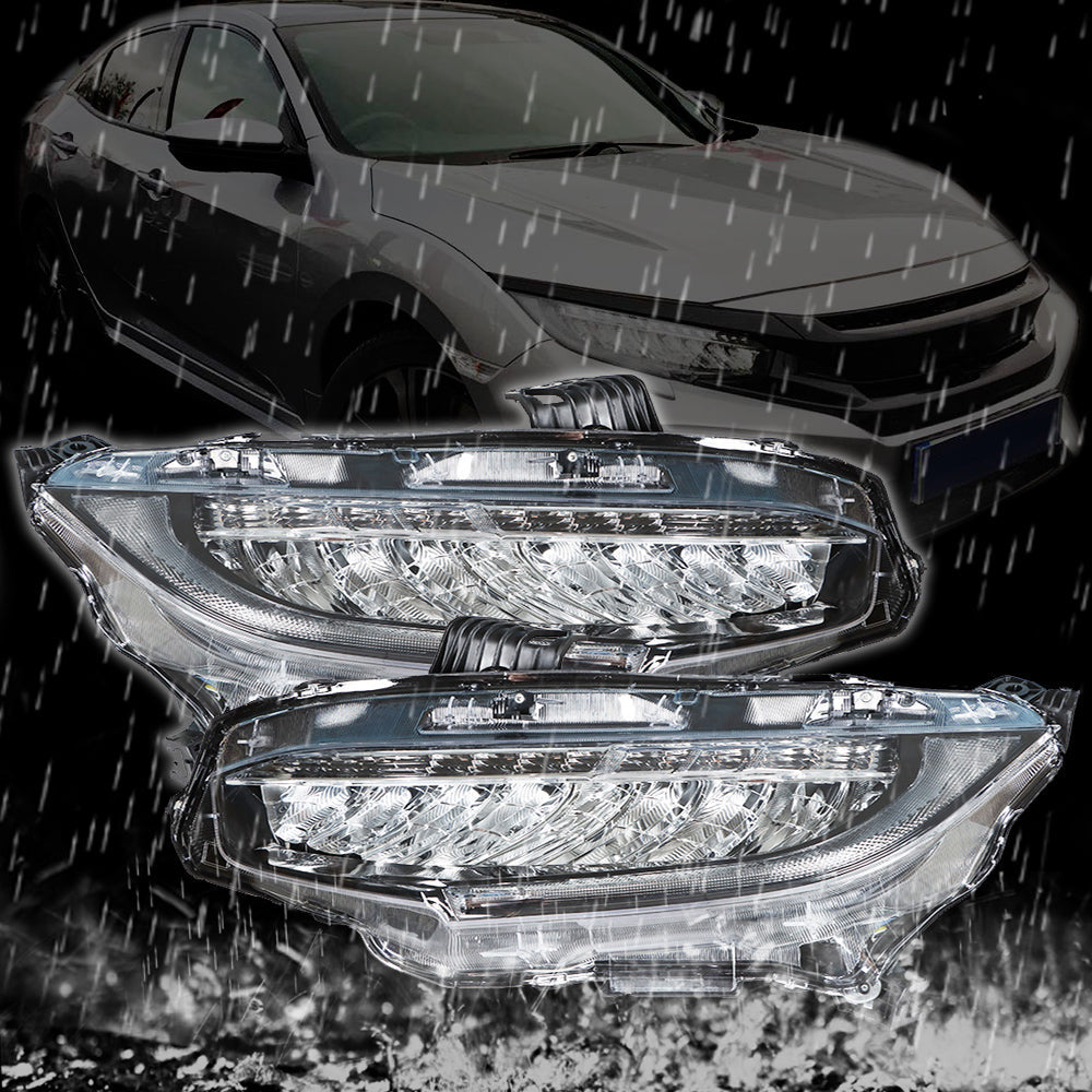 TOPPARTZ Right+Left Headlights For 2016-2019 Honda Civic Full LED DRL Clear Lens