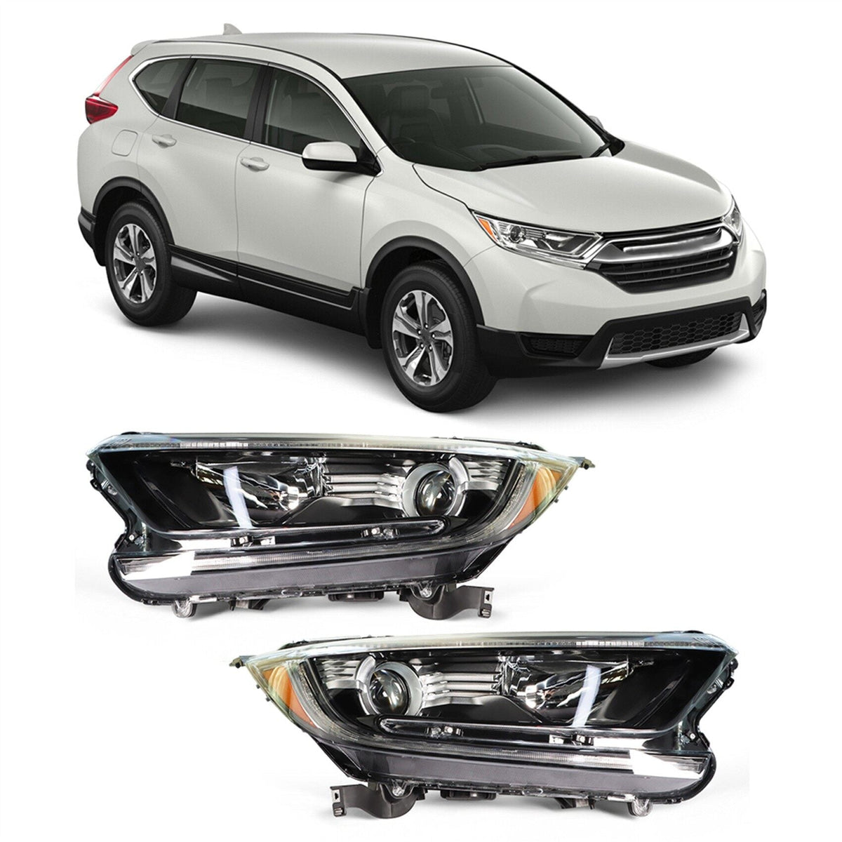 TOPPARTZ Headlight Assembly Replacement for Honda CRV LX EX EXL 2017-2022 Halogen Set Driver ＆ Passenger Side