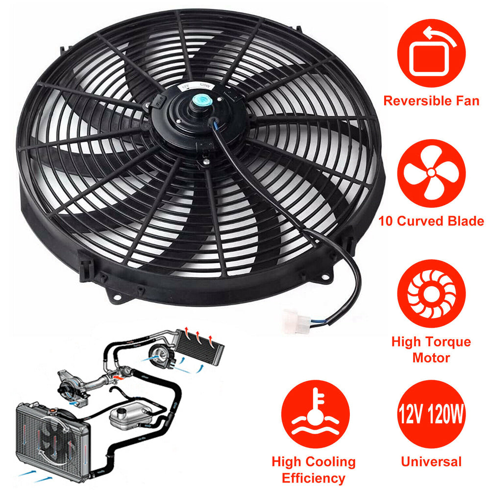 16' Electric Radiator Fan High 3000 CFM Thermostat Wiring Switch Relay Kit 12V