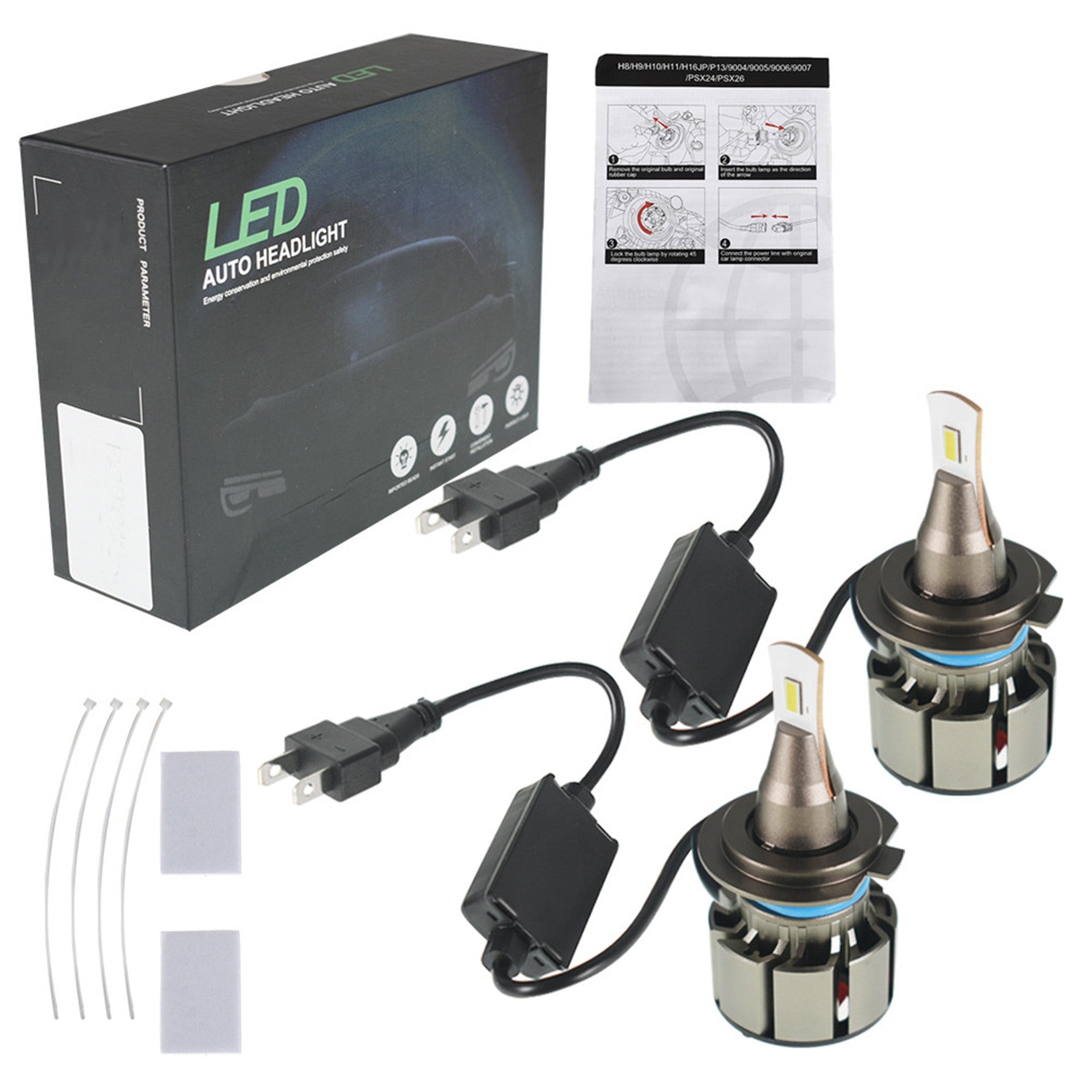 TOPPARTZ H7 LED Headlight Bulbs 6000K Cool White 50W 8000 Lumens Super Bright Headlight Conversion Kit,Pack of 2