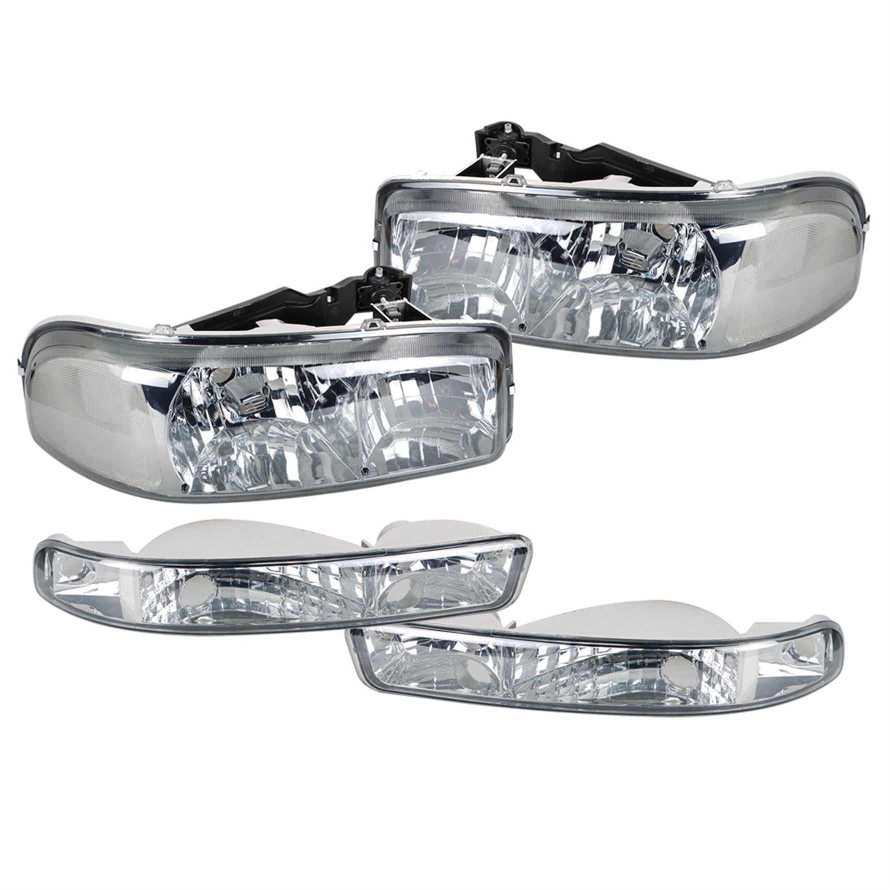 TOPPARTZ RH+LH Headlight&Bumper Lamp For 1999-07 GMC Sierra /Yukon Black Housing Left+Right Side (Passenger & Driver Side)