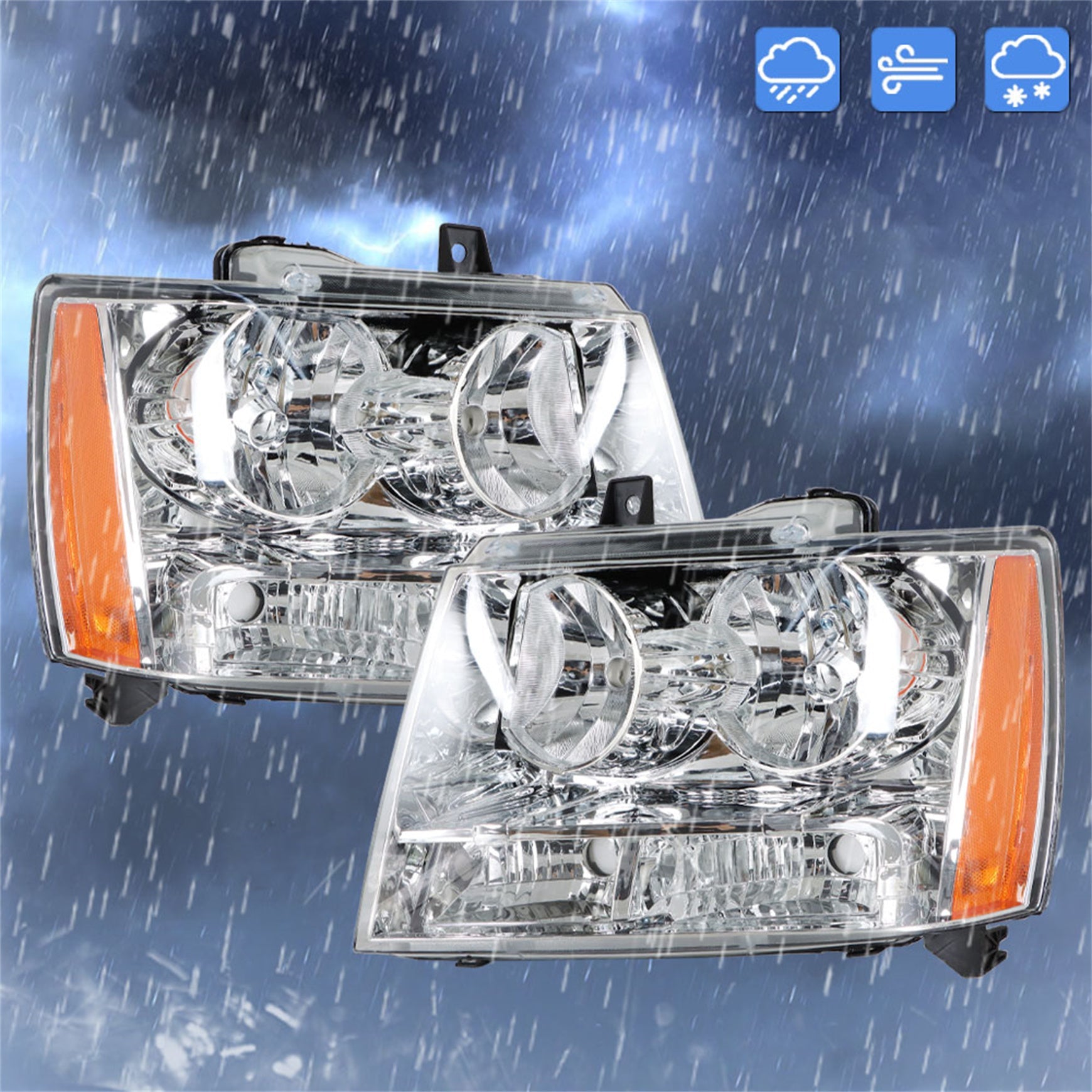 TOPPARTZ Headlights Driver & Passenger Side Headlamps Chrome Housing fit  2007-2014 Chevy Tahoe/Suburban/Avalanche 1500 2500 GM2502263 GM2503264