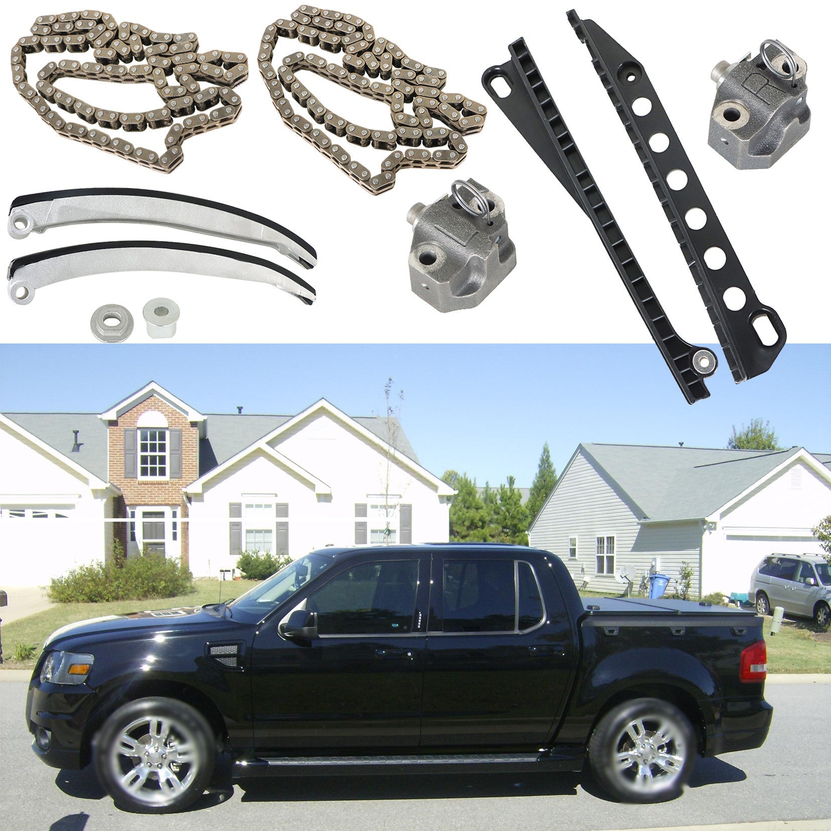 TOPPARTZ Timing Chain Kit with Tensioners Guide Rails Replacement for 2000-2011 Ford E150 E250 F150 Expedition Lincoln 4.6L