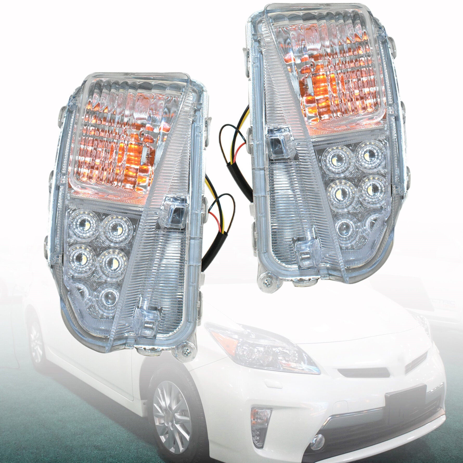 TOPPARTZ DRL LED Fog Lights Assembly 8151147060 8152147060 Replacement for 2010-2015 Toyota Prius Clear Lens Left+Right Side (Passenger & Driver Side)