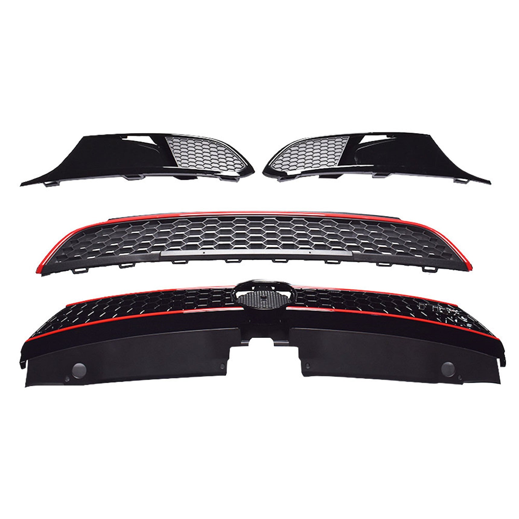 Front Upper Lower Grille Red Trim With Bezel Replacement for VW Jetta MK6 Sedan 2011 2012 2013 2014