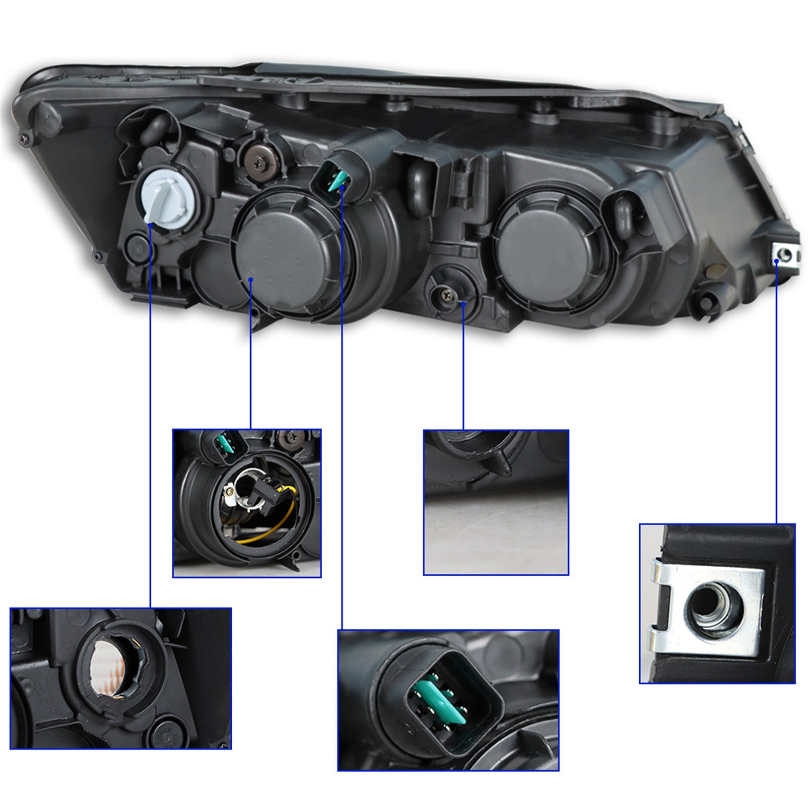for 2006-2008 Hyundai Sonata Headlamps LH&RH Clear Lens Black Housing Headlights