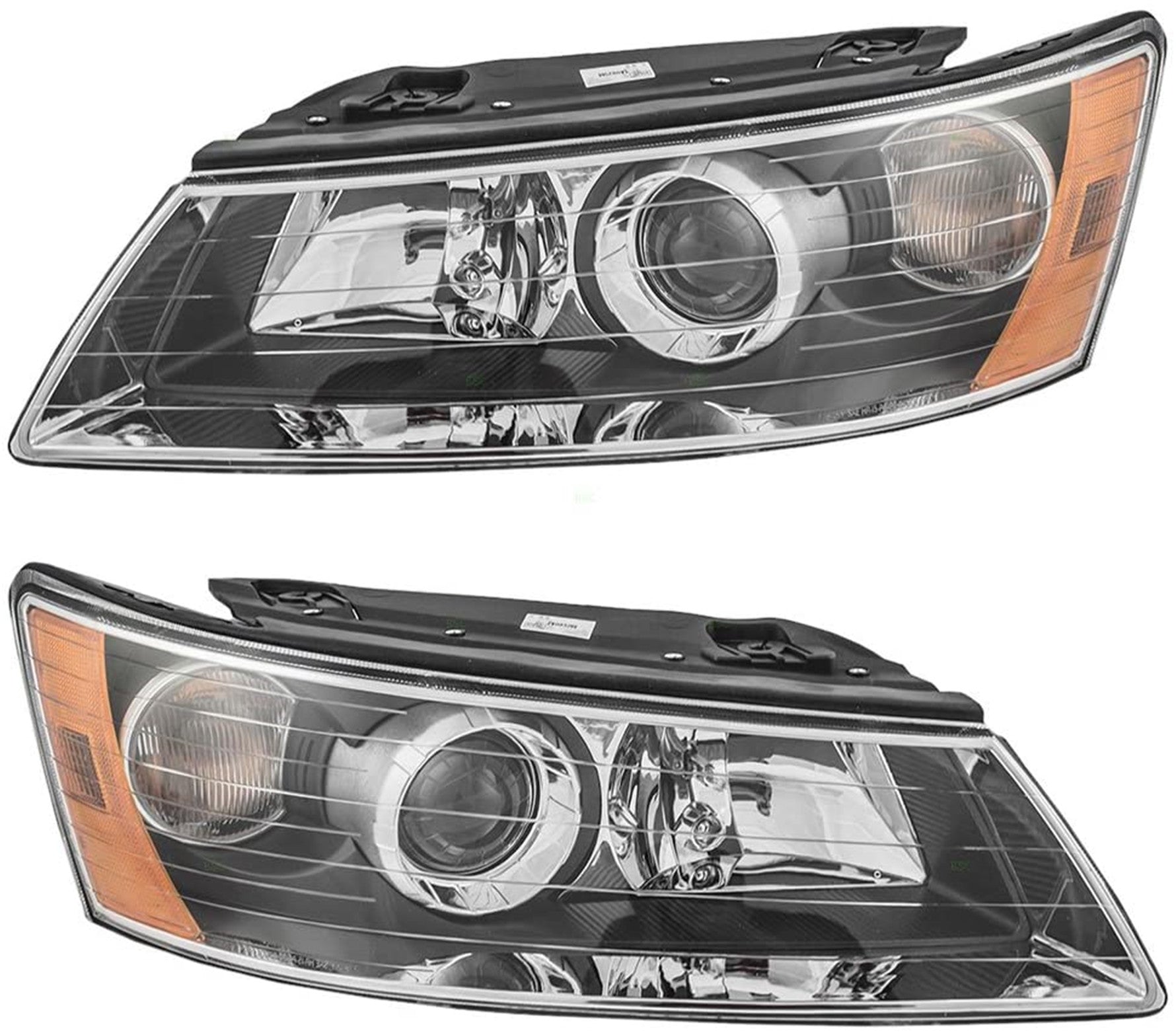 for 2006-2008 Hyundai Sonata Headlamps LH&RH Clear Lens Black Housing Headlights