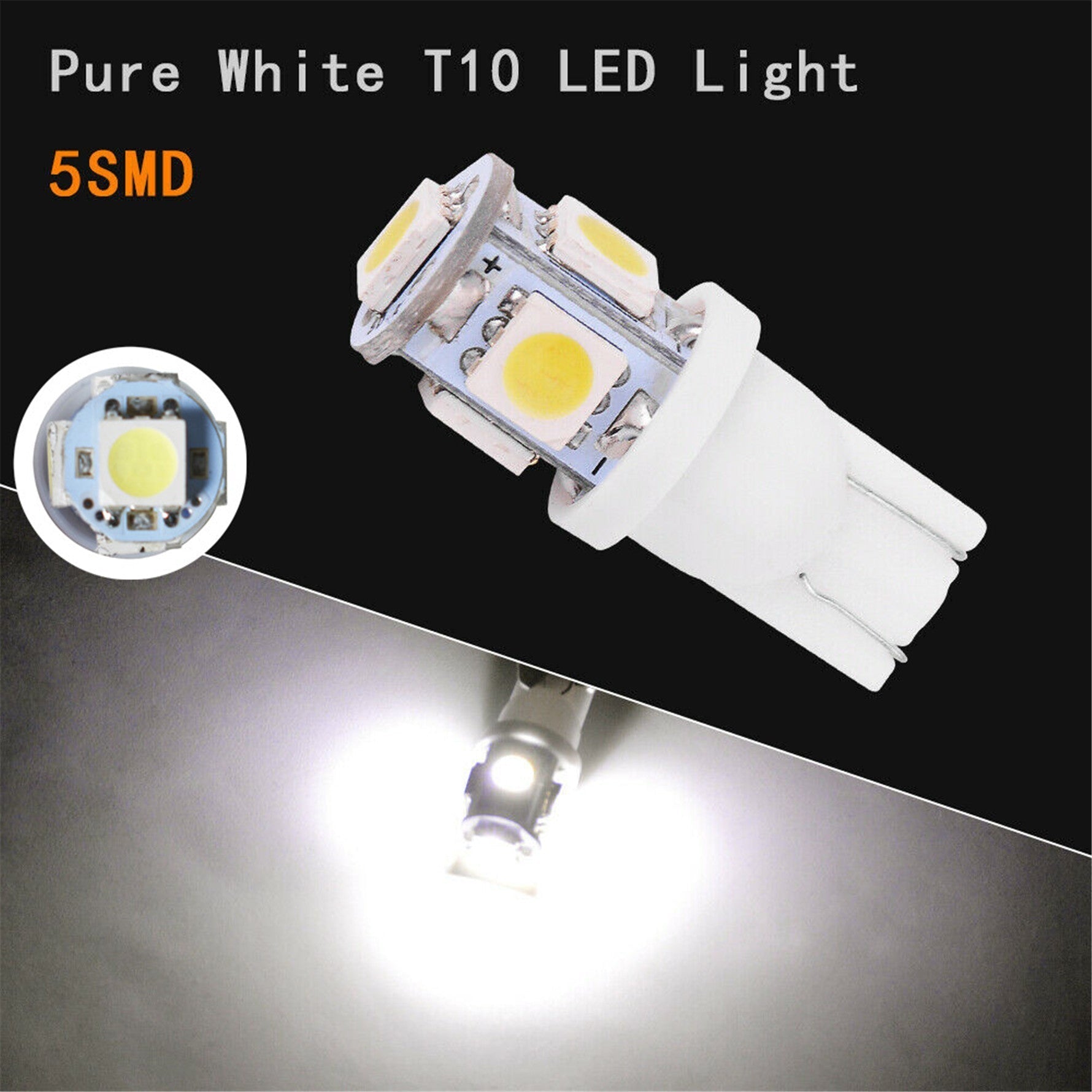10x 6000K White T10 192 168 194 Wedge LED Map License Plate Interior Light Bulbs