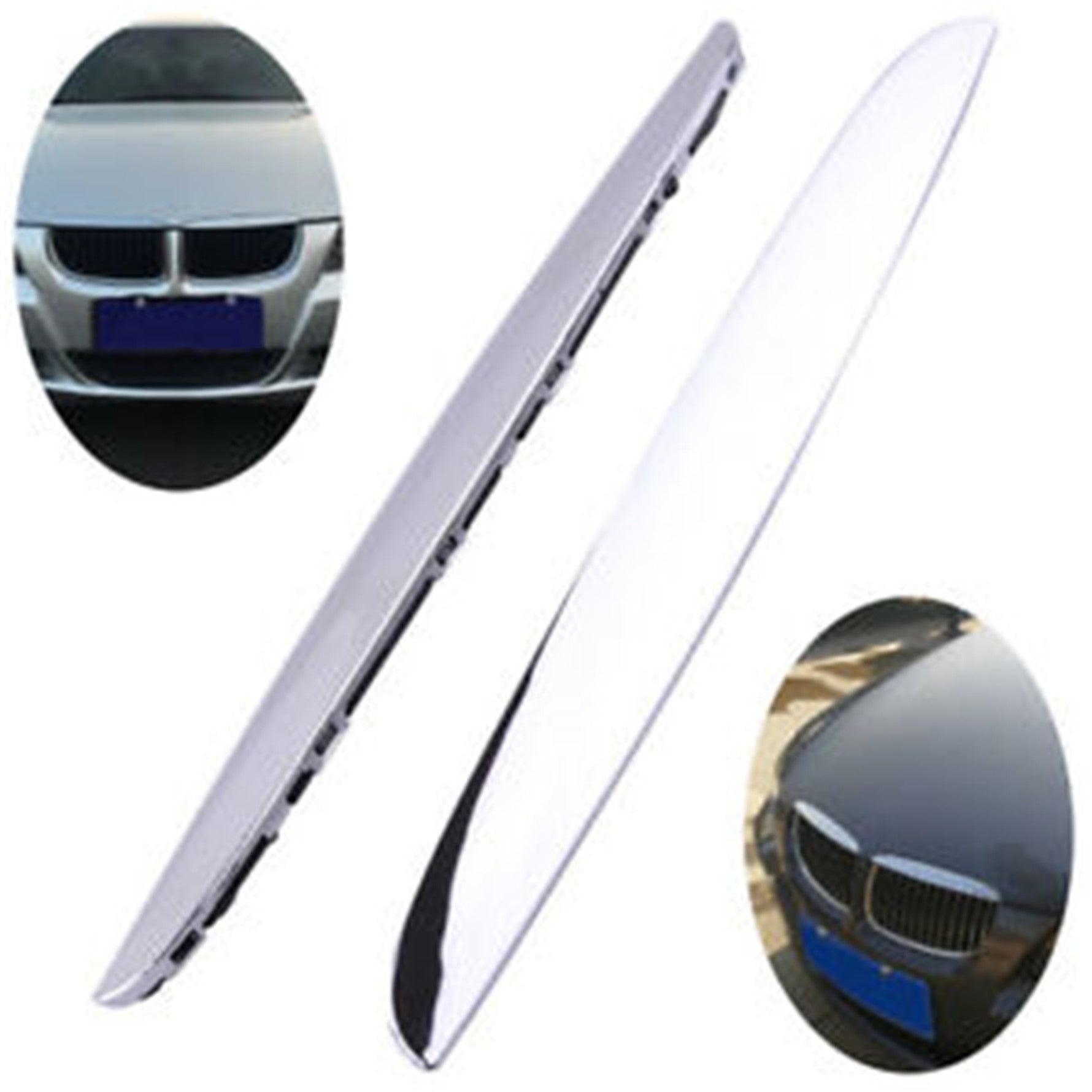 TOPPARTZ 2Pack Front Hood Chrome Cover Trim Above Grille fit for BMW E90 E91 3-Series 06-08