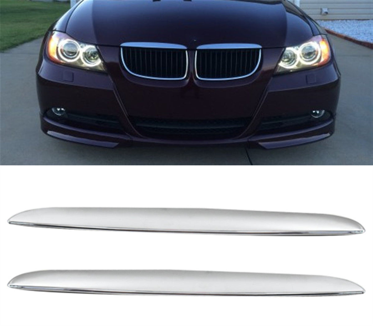 TOPPARTZ 2Pack Front Hood Chrome Cover Trim Above Grille fit for BMW E90 E91 3-Series 06-08