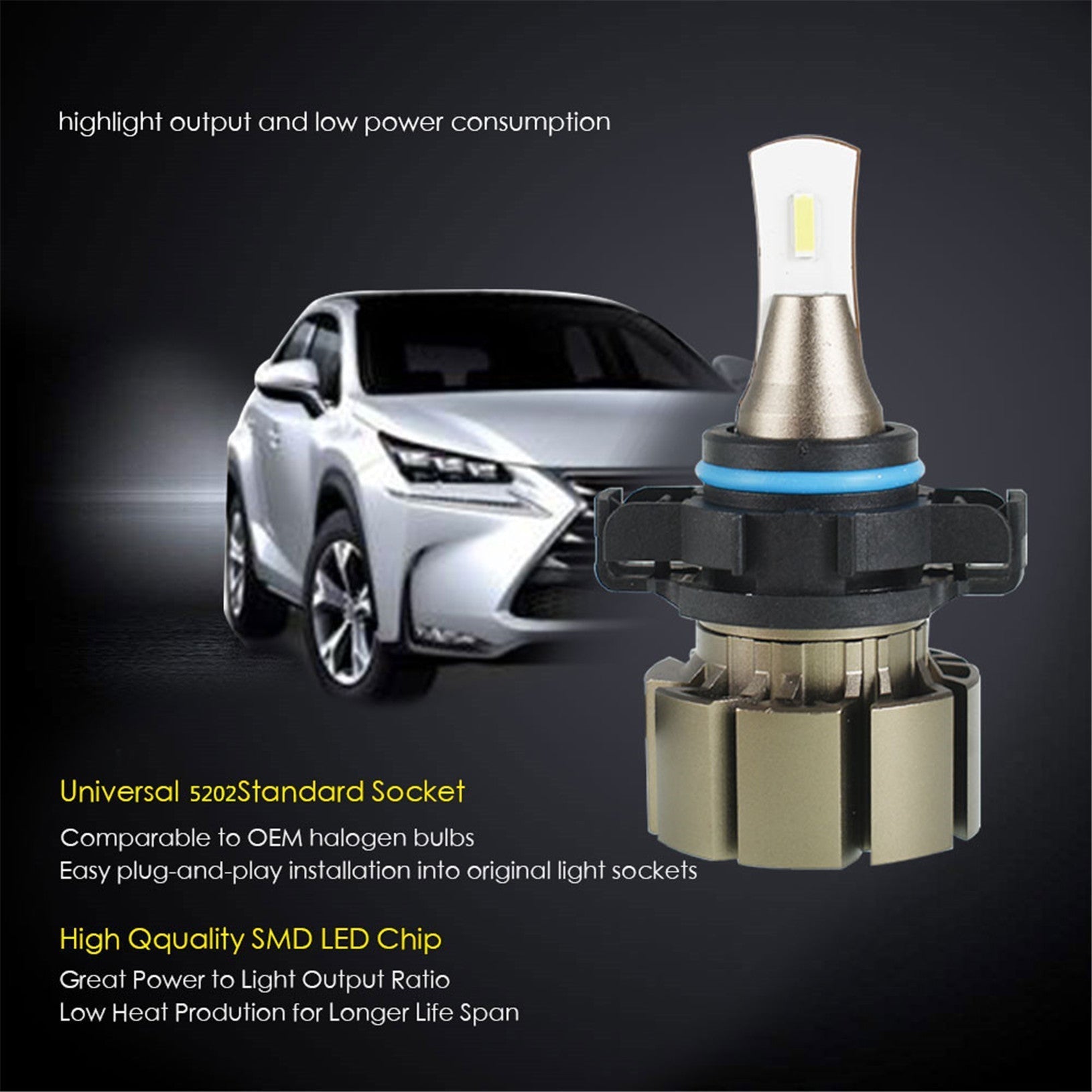 TOPPARTZ 5202 LED Fog Light Bulbs 6000K 3000LM 30W Bright Fog Light LED Conversion Kit, Pack of 2