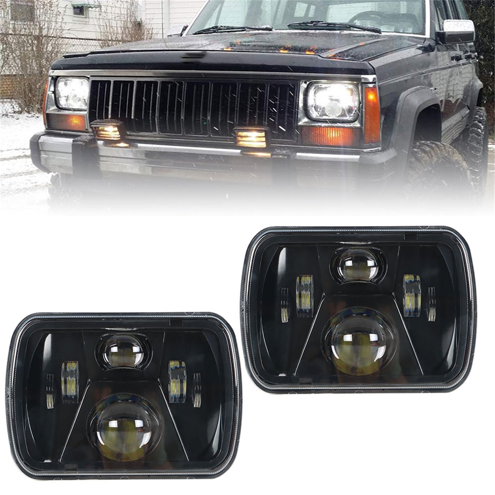 TOPPARTZ 5x7 7x6 LED Headlight Hi-Lo Beam Halo DRL Left and Right For Jeep Cherokee XJ YJ