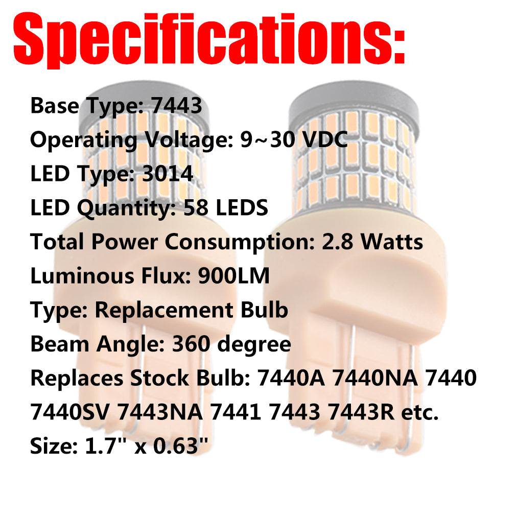 TOPPARTZ 7443 7444 LED Amber Backup Reverse Turn Signal Parking DRL High Power Light Bulb